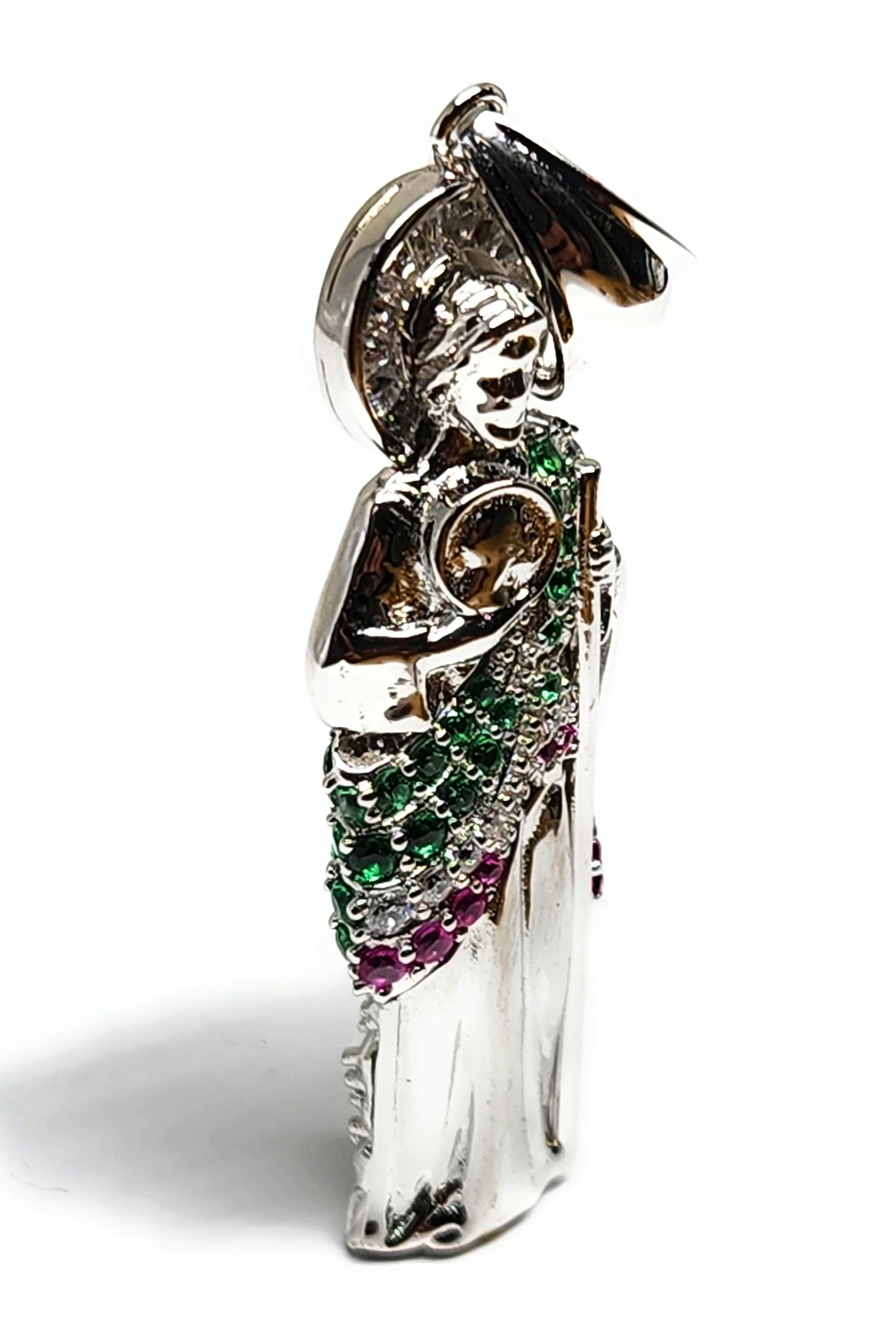 .925 Silver Saan Judas GREEN,WHITE,RED CZ Saaint Jude 3D Pendant CZ Full 3D Statue (XS,SM,MED,LG) - Image 8