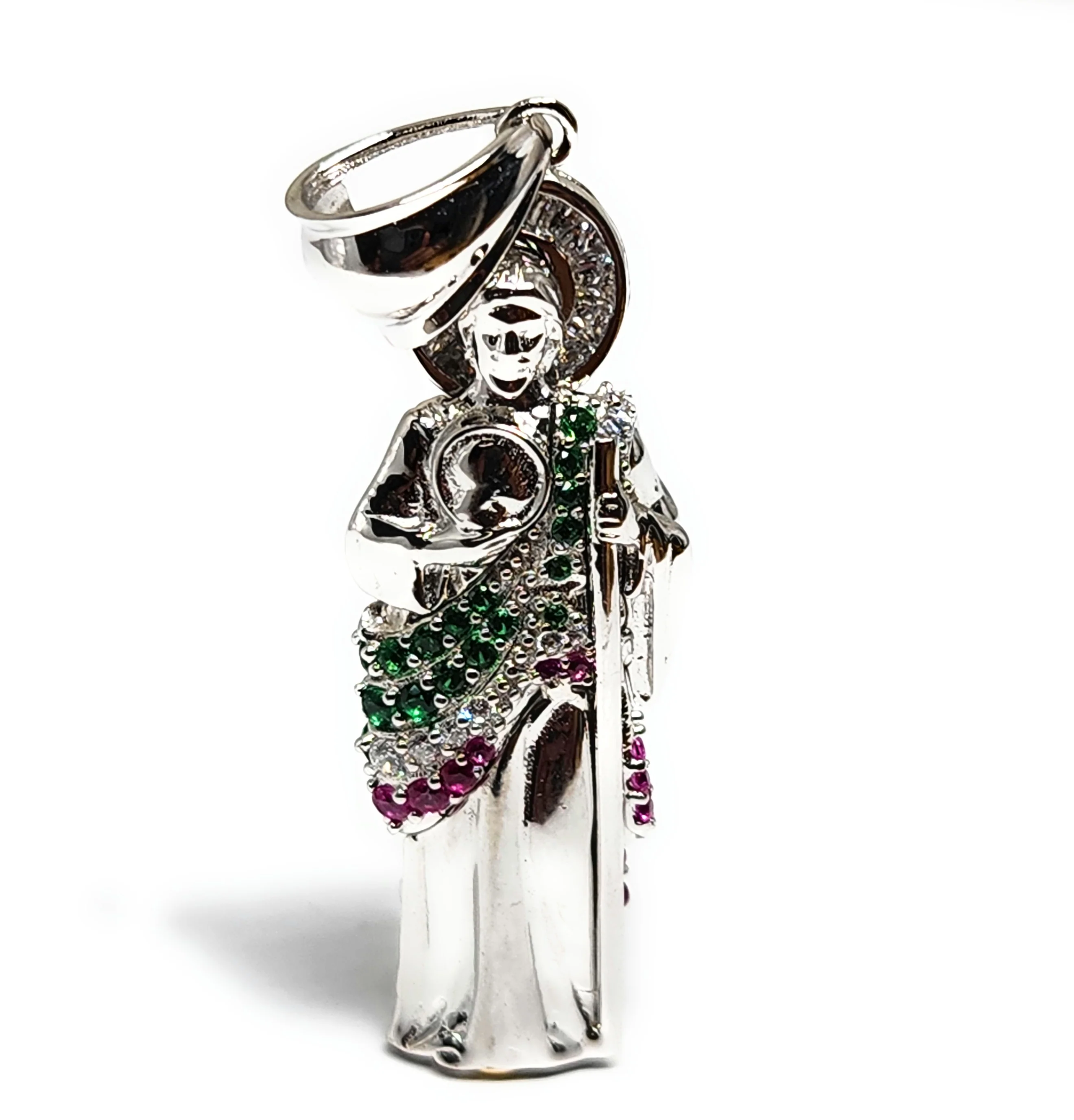 .925 Silver Saan Judas GREEN,WHITE,RED CZ Saaint Jude 3D Pendant CZ Full 3D Statue (XS,SM,MED,LG) - Image 9