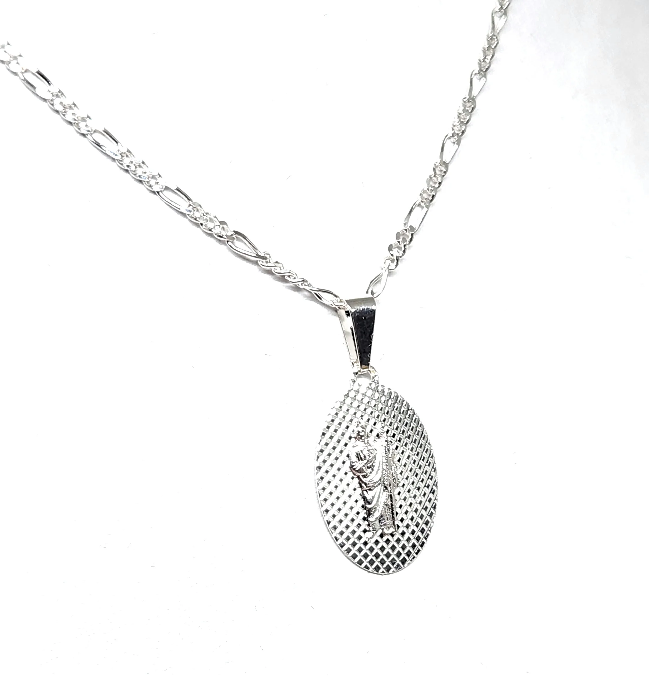 .925 Silver Saan Judas Oval Pendant Necklace with Figaro Chain - Image 5