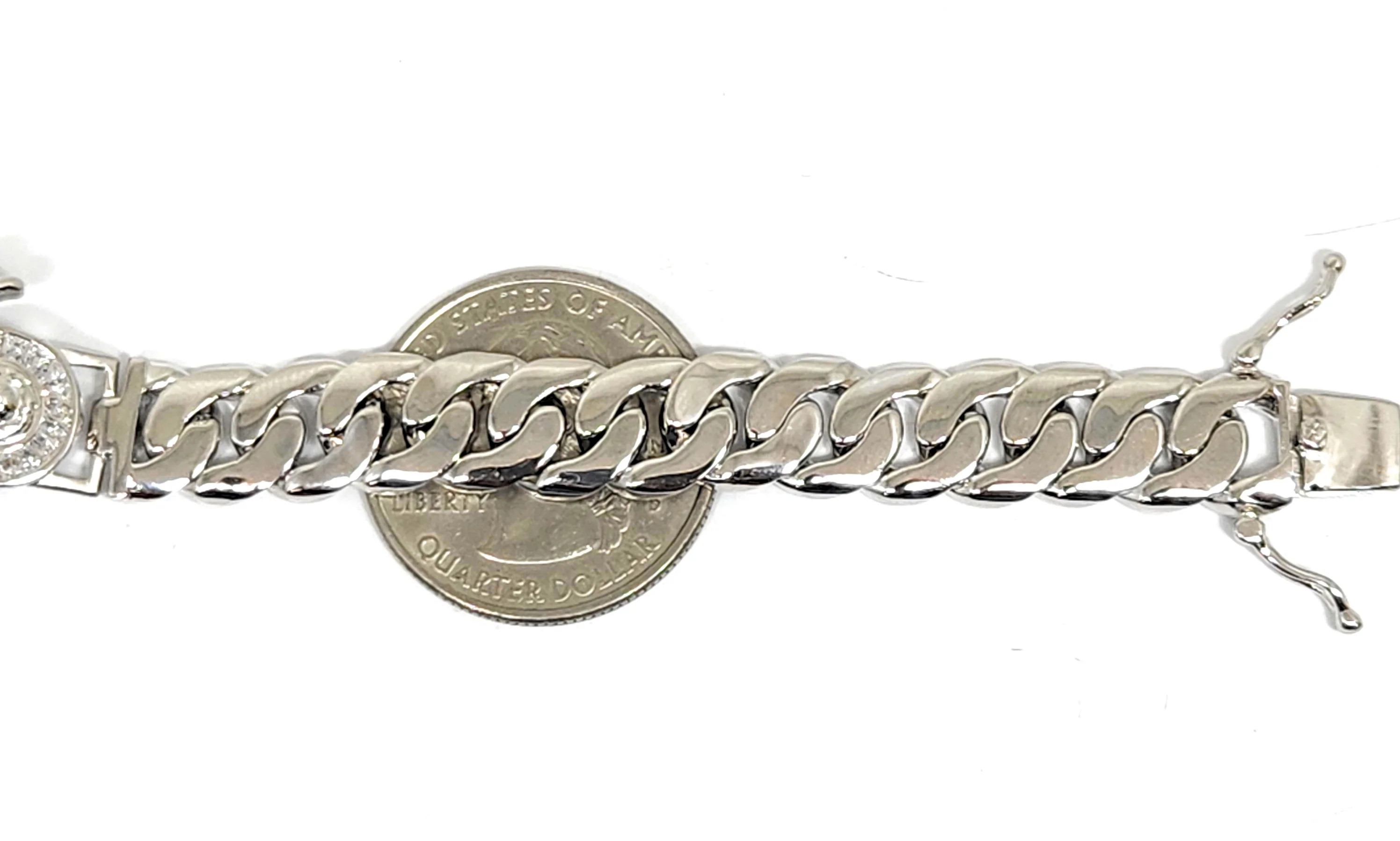 .925 Silver SAAN JUDAS SAAINT JUDE GREEN CZ MIAMI CUBAN LINK Braccelet 7-8 inch 6-9.5mm (LG, MED) - Image 12