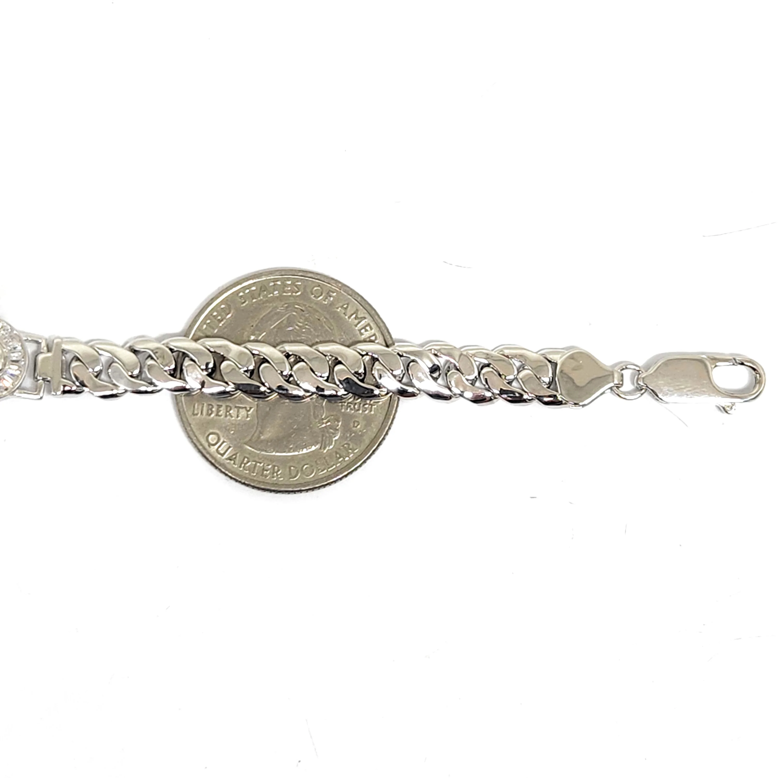 .925 Silver SAAN JUDAS SAAINT JUDE GREEN CZ MIAMI CUBAN LINK Braccelet 7-8 inch 6-9.5mm (LG, MED) - Image 14