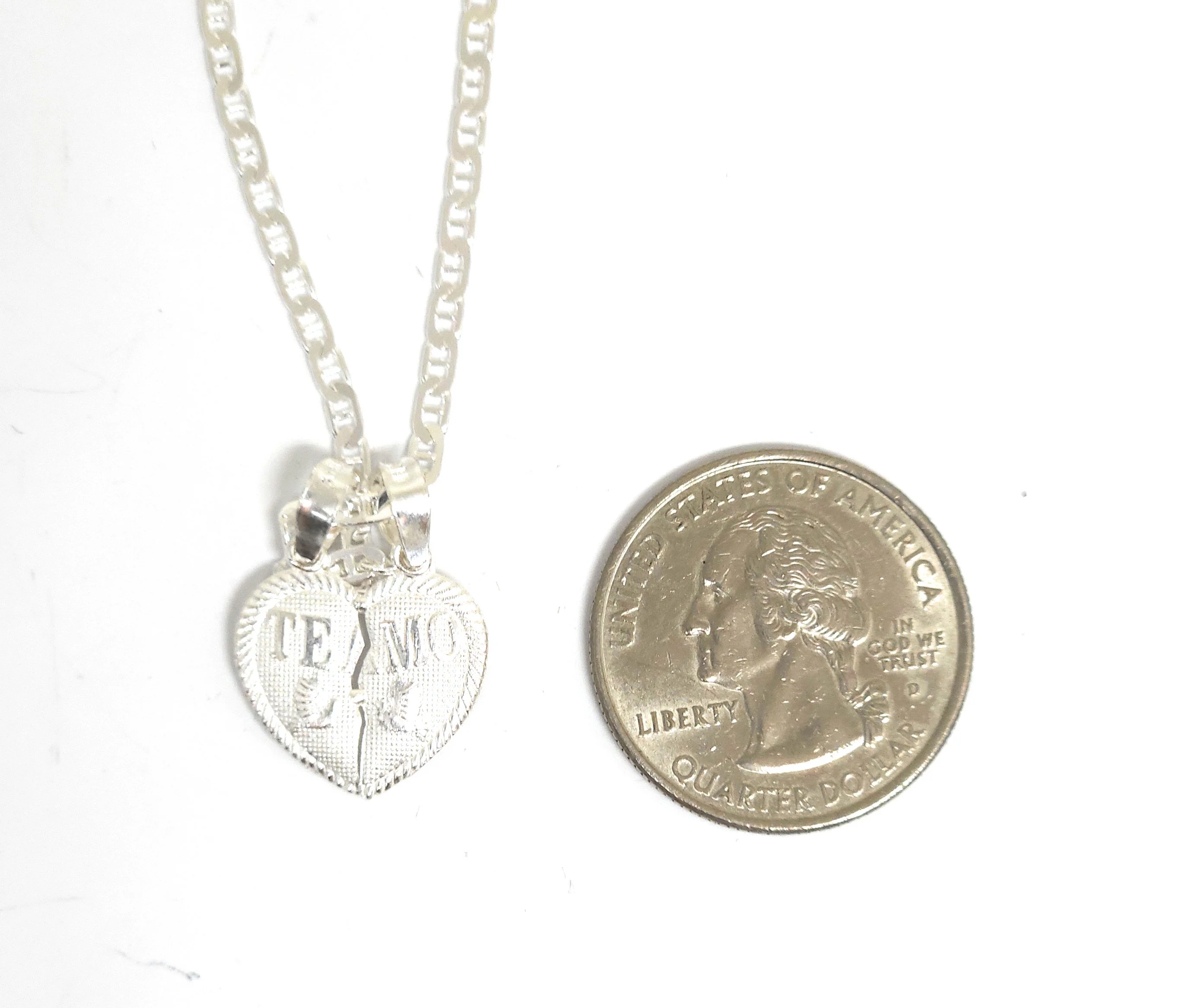 .925 Silver "TE AMO" SMALL HEART SPLIT Pendant Necklace (MADE IN MX) - Image 2