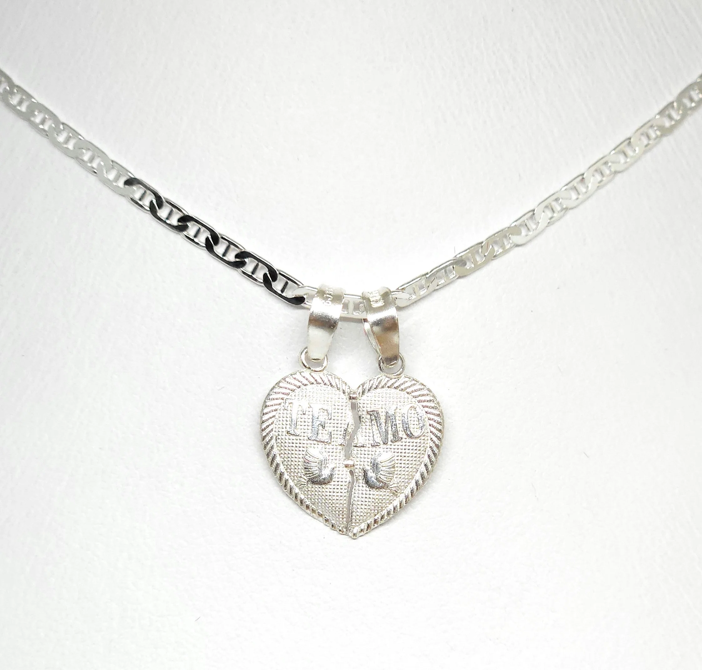 .925 Silver "TE AMO" SMALL HEART SPLIT Pendant Necklace (MADE IN MX) - Image 5