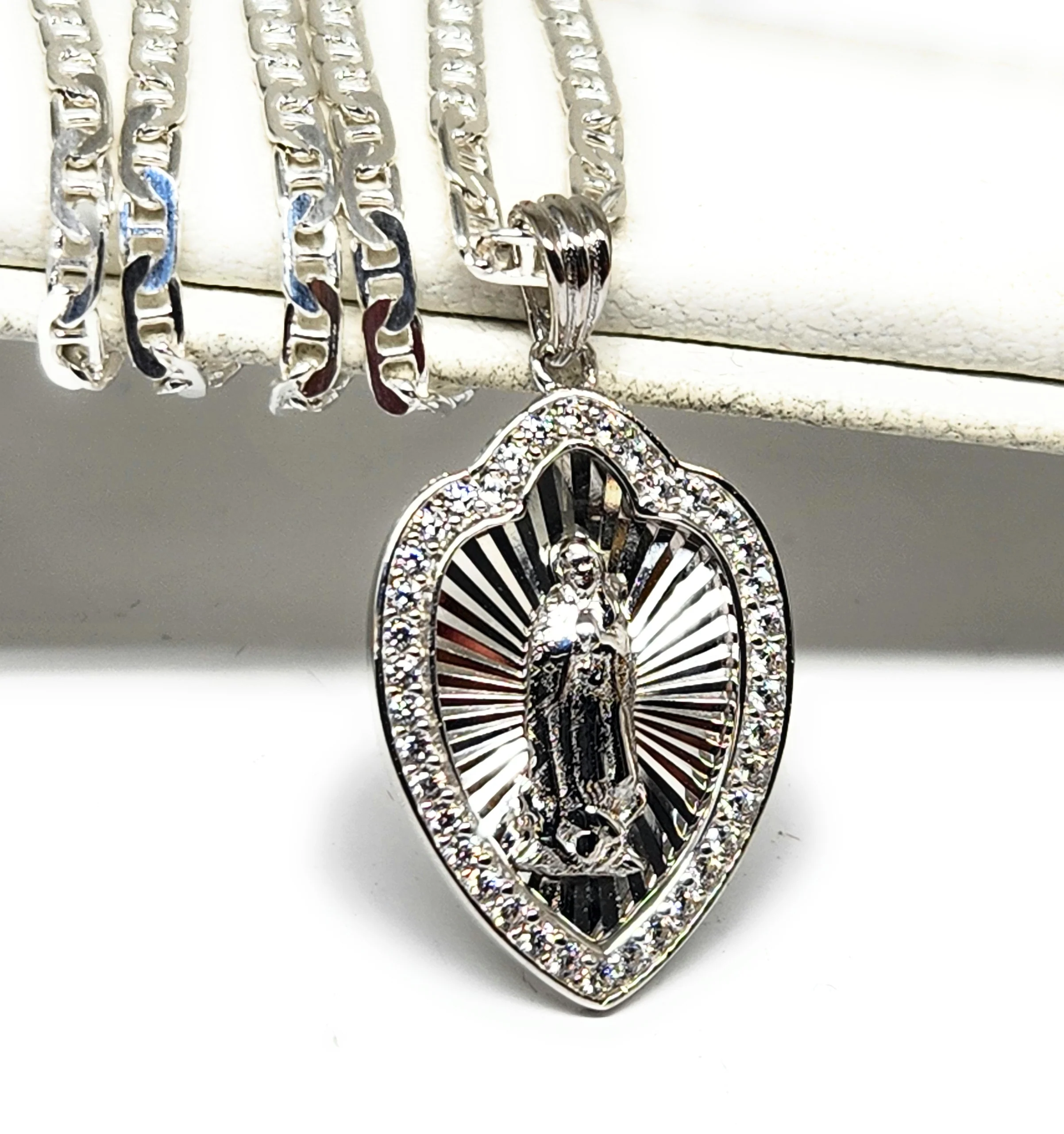 .925 Silver Virrgin Marry CZ Pendant Necklace with Chain Options