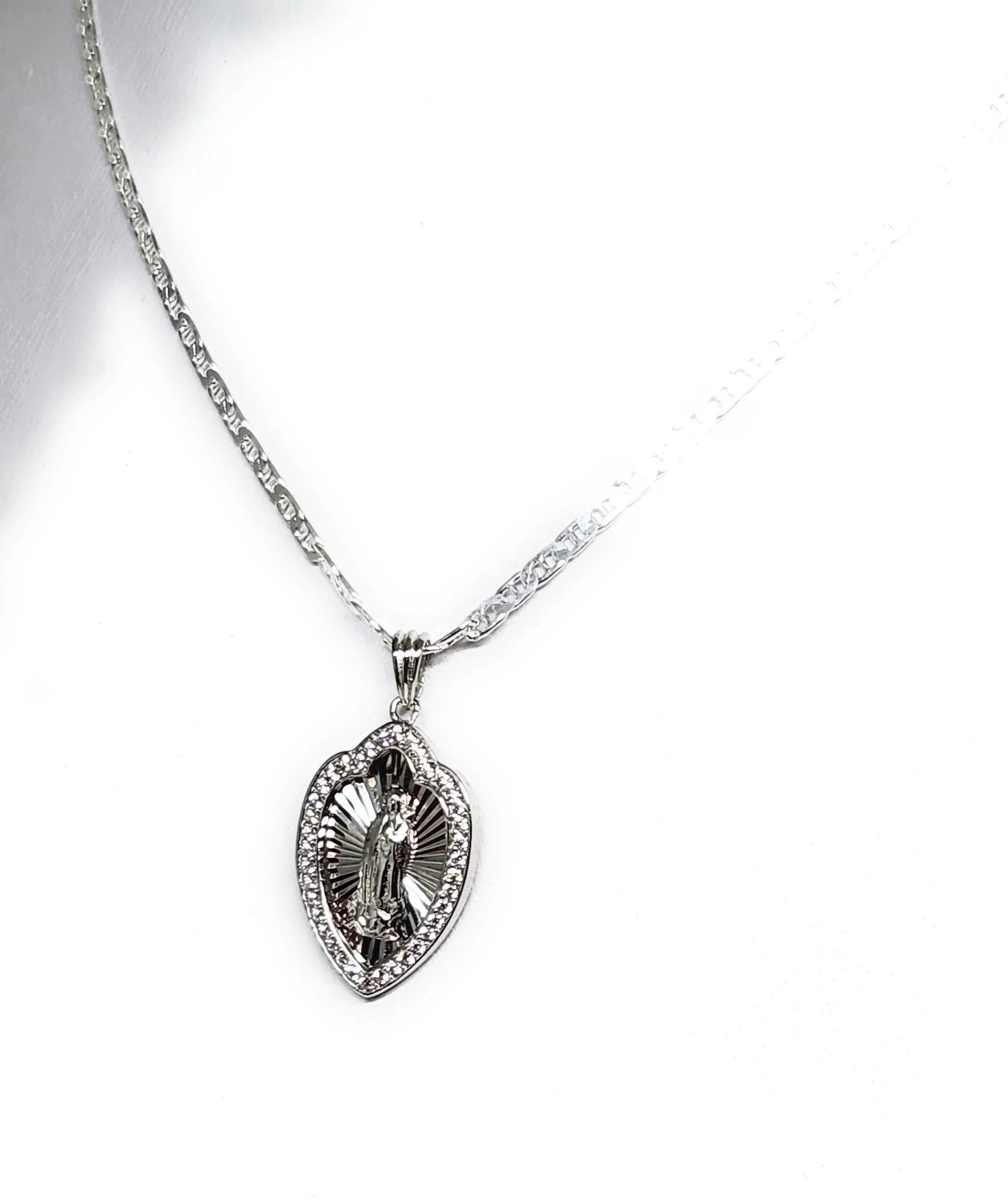 .925 Silver Virrgin Marry CZ Pendant Necklace with Chain Options - Image 3