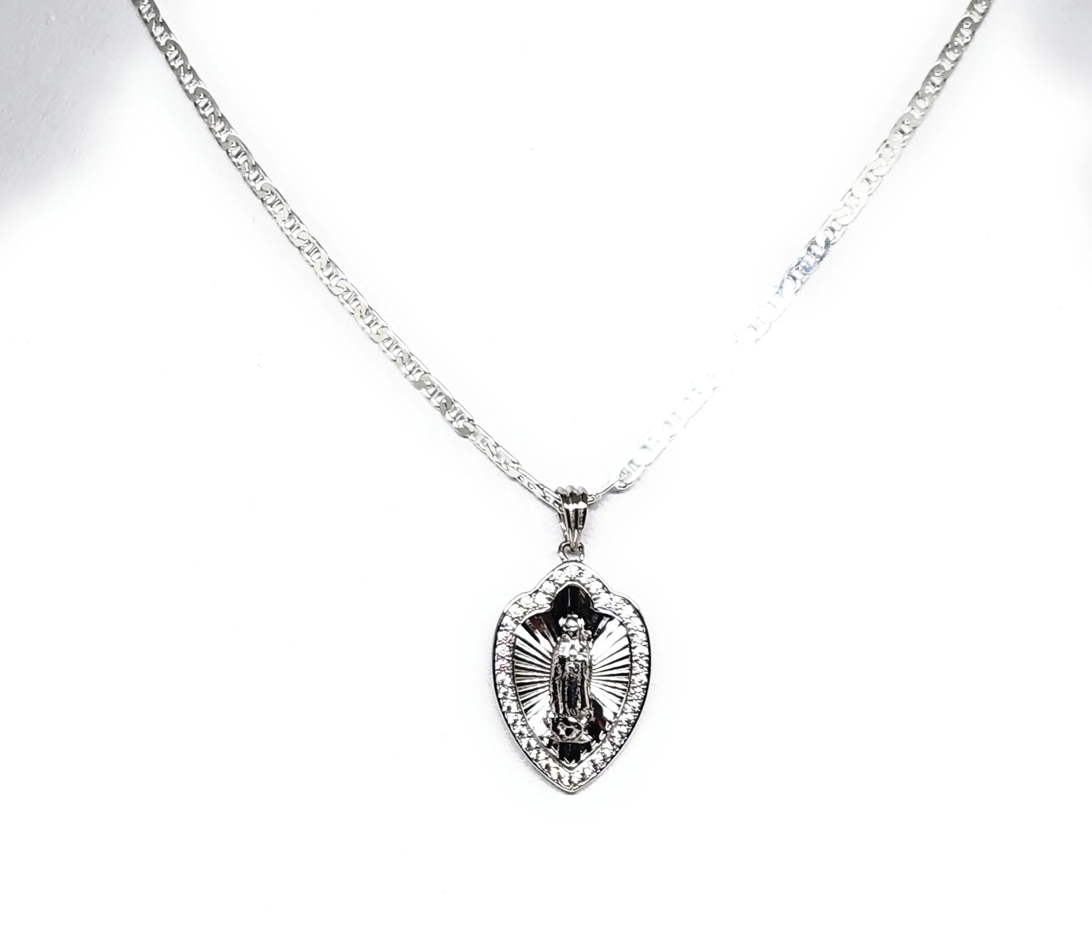 .925 Silver Virrgin Marry CZ Pendant Necklace with Chain Options - Image 4