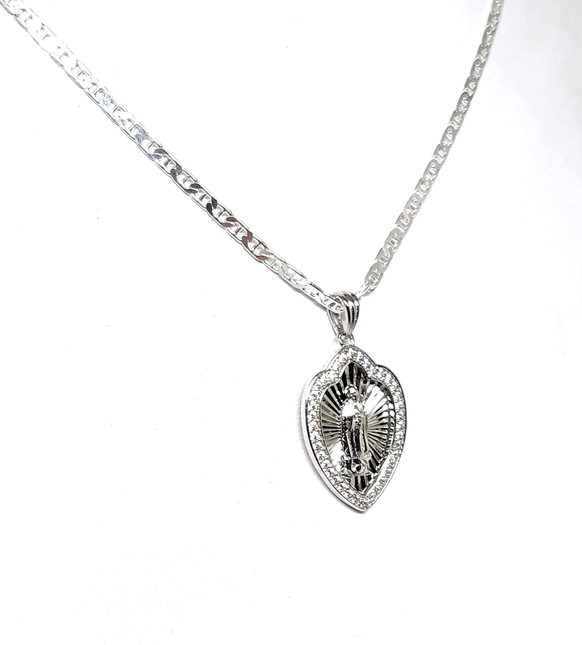 .925 Silver Virrgin Marry CZ Pendant Necklace with Chain Options - Image 5