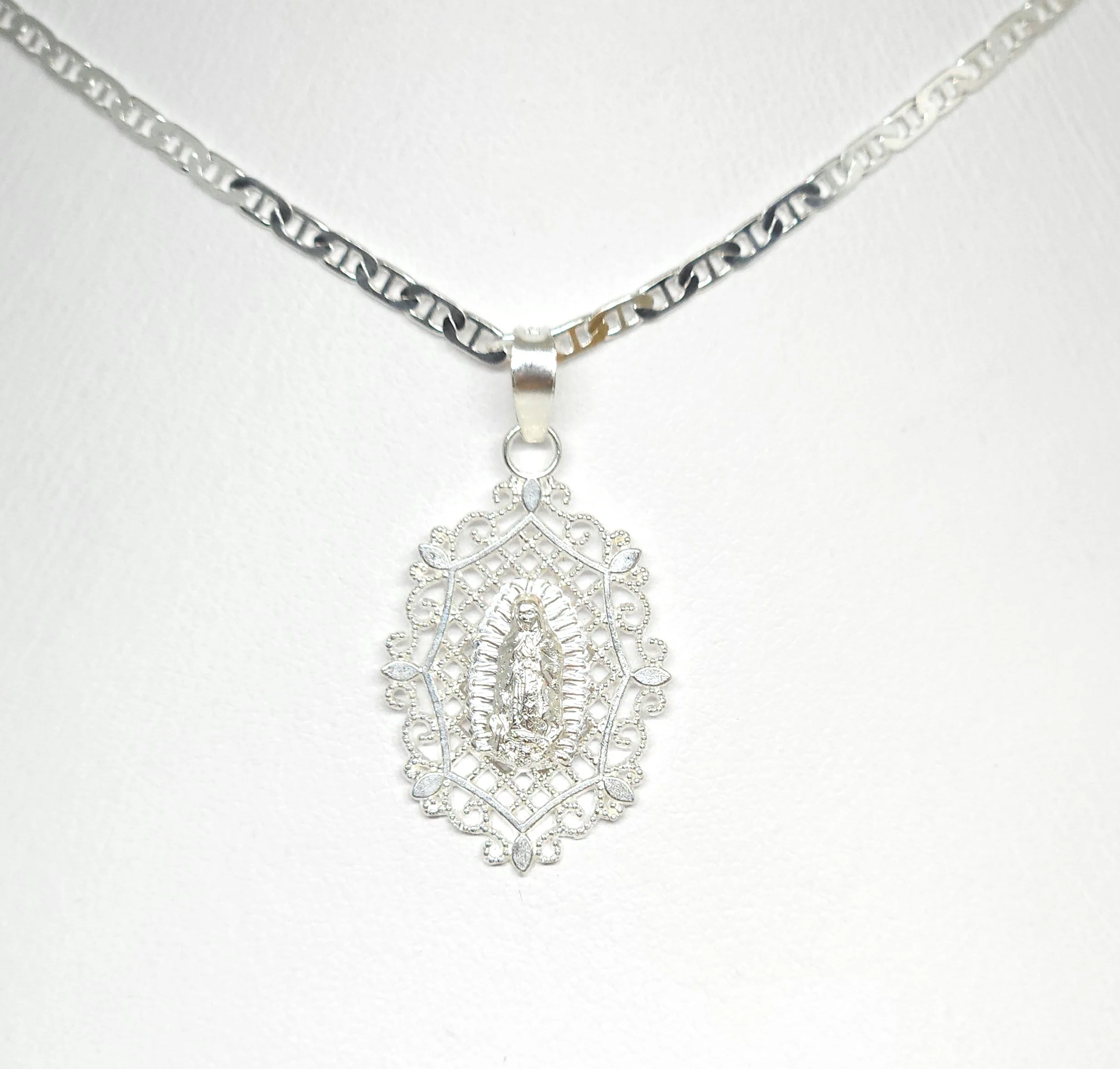 .925 Silver Virrgin Marry FILIGREE Pendant Necklace (MADE IN MX) - Image 4