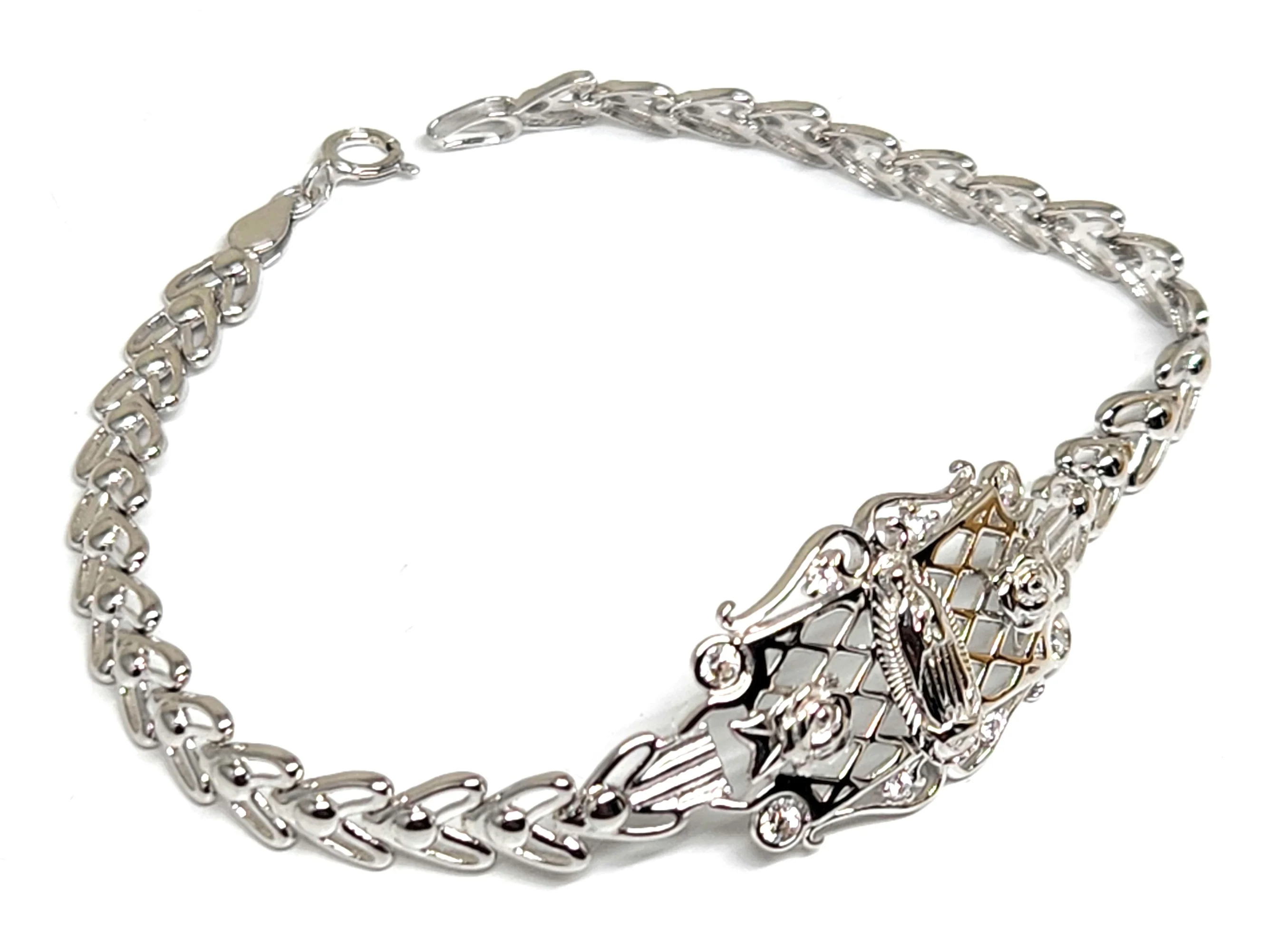 .925 Silver Virrgin Marry FLOWER Braccelet 7.5 inch 5.5mm - Image 3