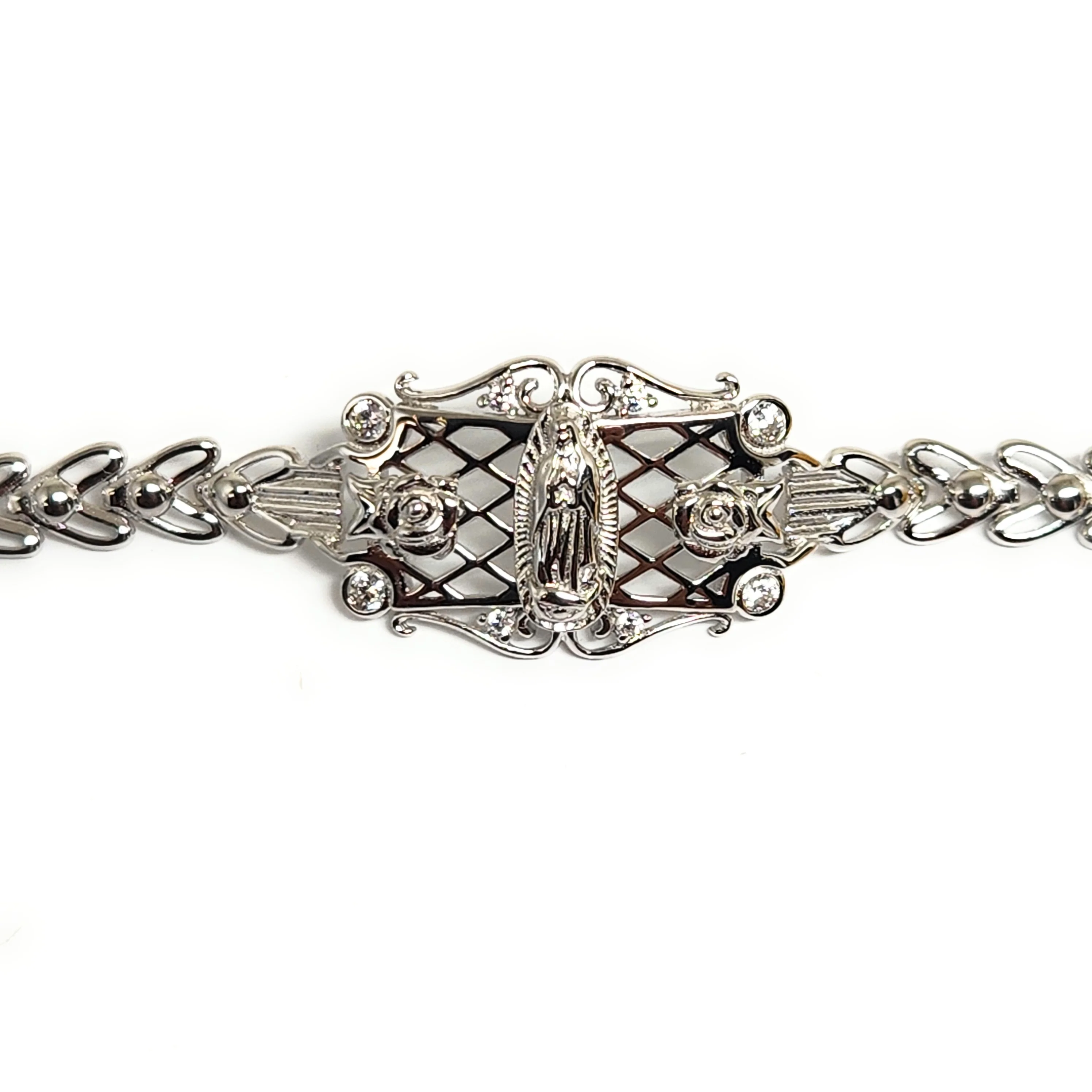 .925 Silver Virrgin Marry FLOWER Braccelet 7.5 inch 5.5mm - Image 4