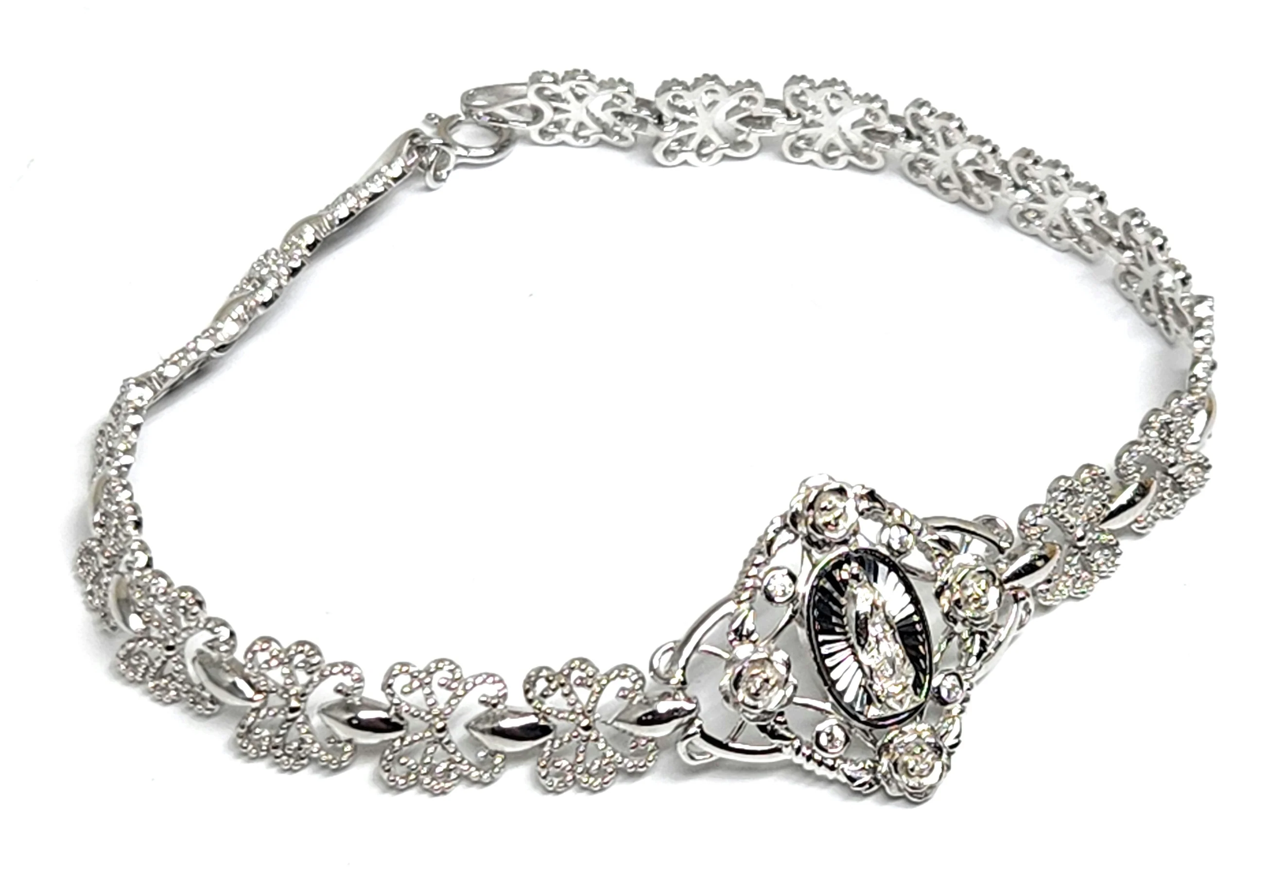 .925 Silver Virrgin Marry FLOWER CZ Braccelet 7 inch 7mm - Image 3