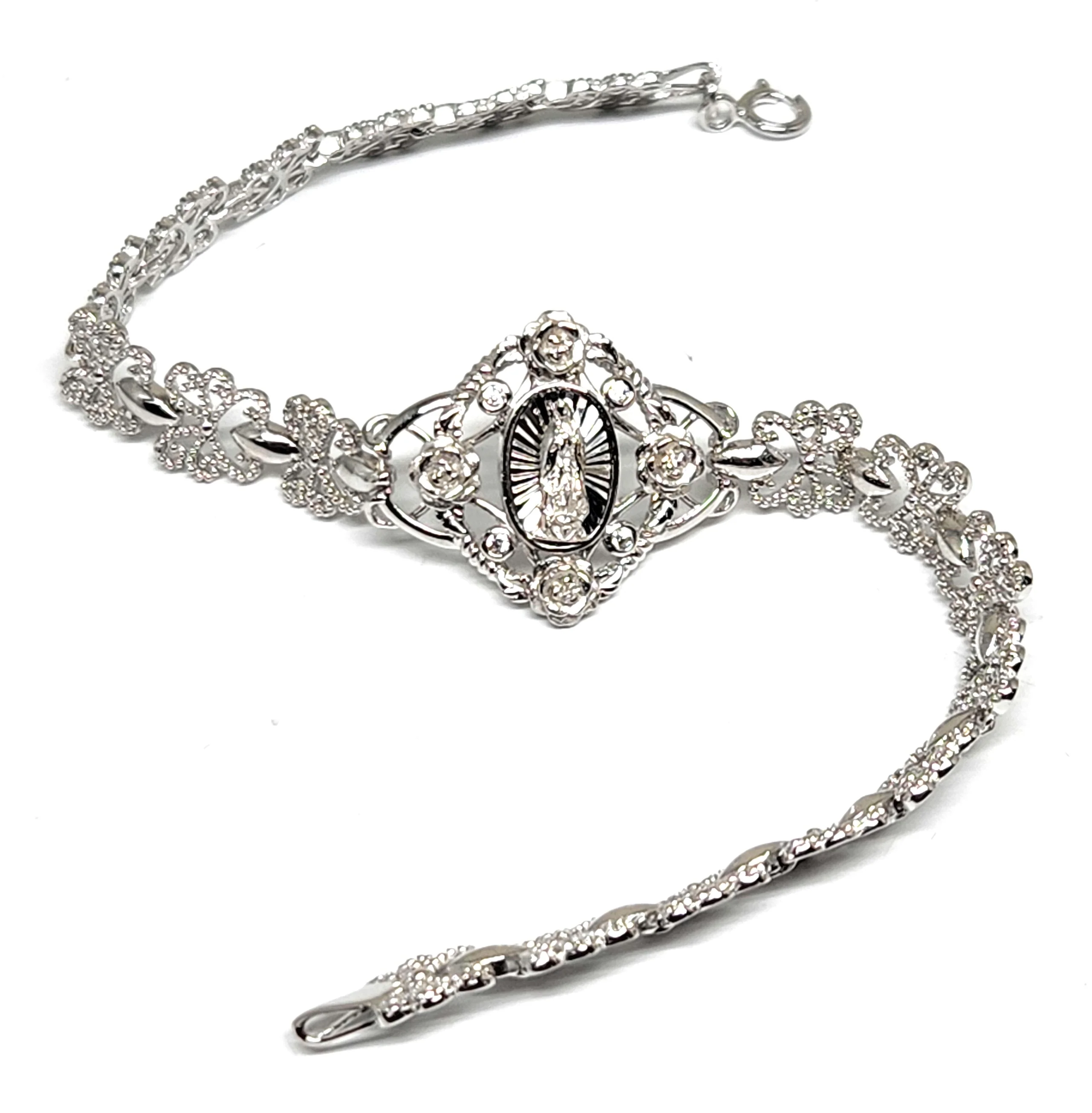 .925 Silver Virrgin Marry FLOWER CZ Braccelet 7 inch 7mm - Image 5