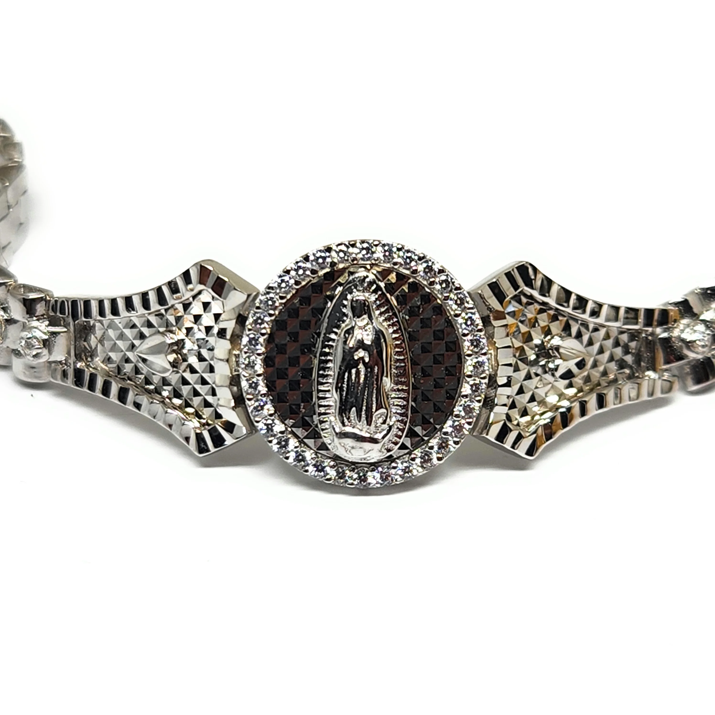 .925 Silver Virrgin Marry FLOWERS CZ Braccelet 7 inch 6mm - Image 2