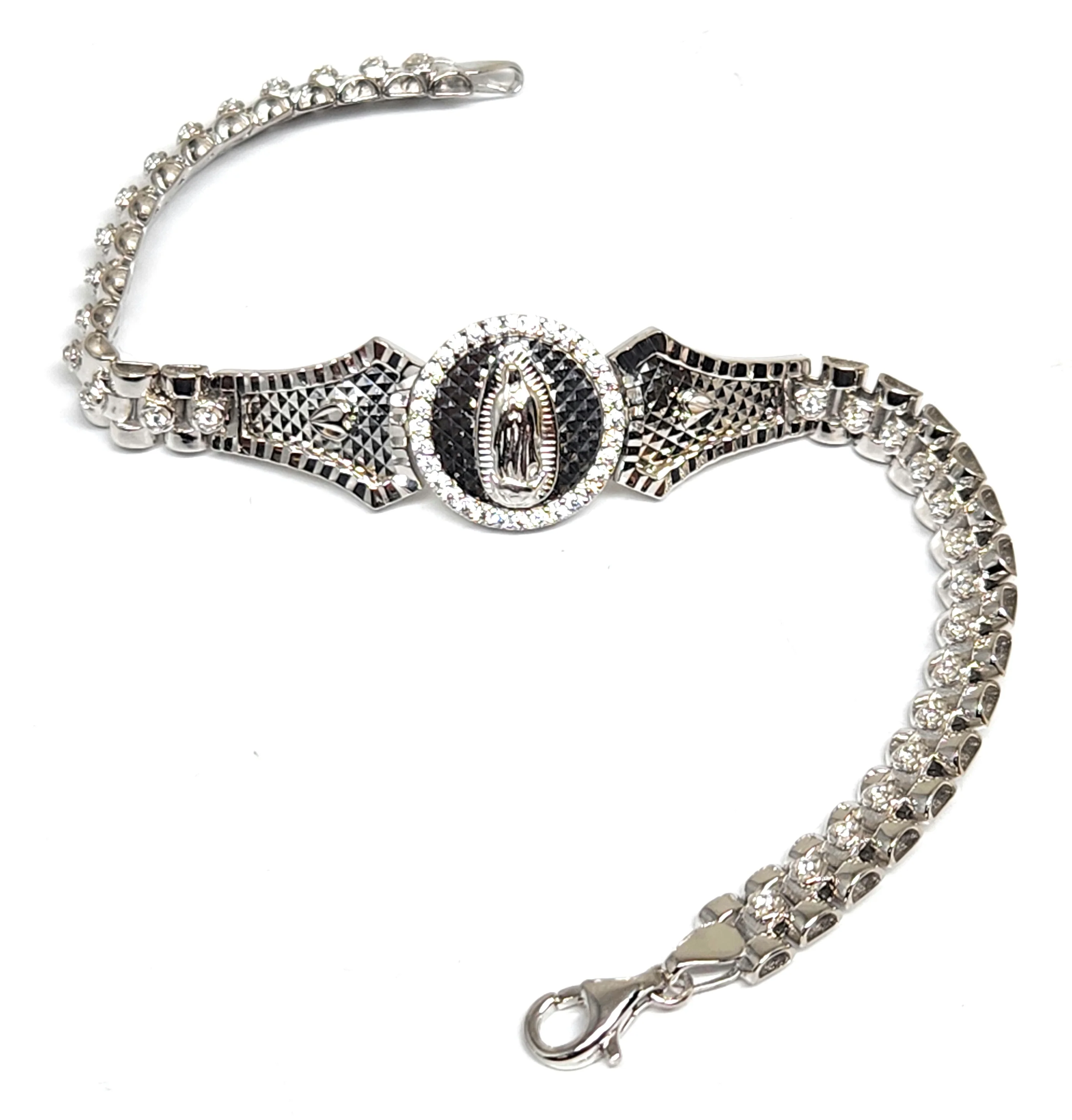 .925 Silver Virrgin Marry FLOWERS CZ Braccelet 7 inch 6mm - Image 5