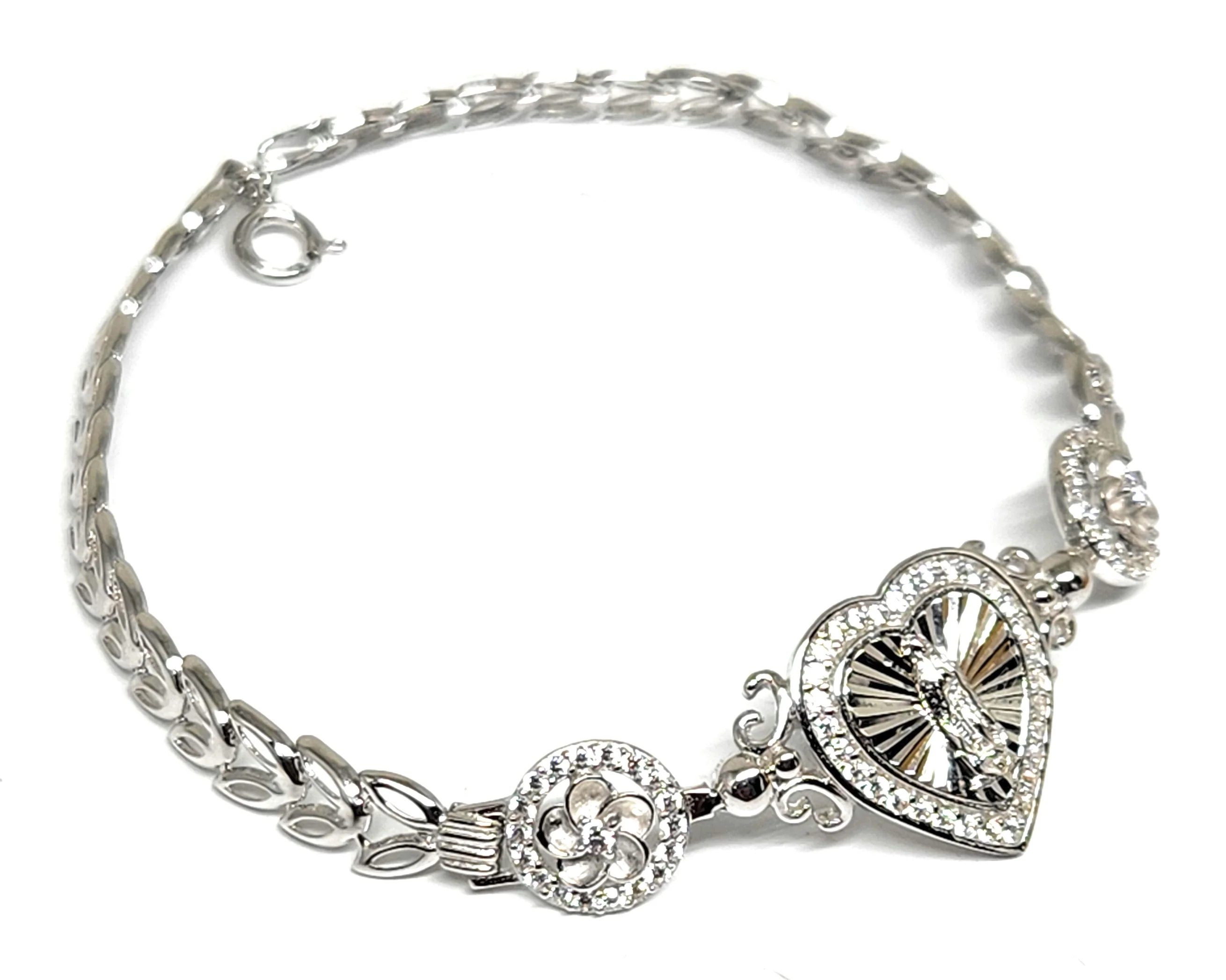 .925 Silver Virrgin Marry HEART CZ Braccelet 7 inch 5mm - Image 5