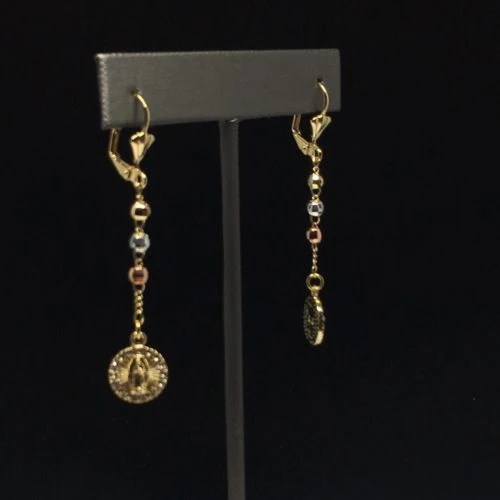 Gold Plated Virgin Mary Earrings with White Stones / Aretes De Oro Laminado De Virgen De Guadalupe Tres Colores Piedras Blancas - Image 4