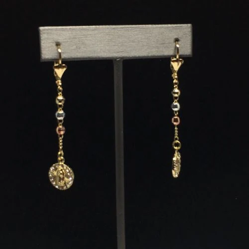 Gold Plated Virgin Mary Earrings with White Stones / Aretes De Oro Laminado De Virgen De Guadalupe Tres Colores Piedras Blancas - Image 7