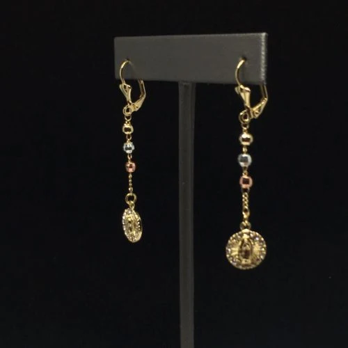 Gold Plated Virgin Mary Earrings with White Stones / Aretes De Oro Laminado De Virgen De Guadalupe Tres Colores Piedras Blancas - Image 9