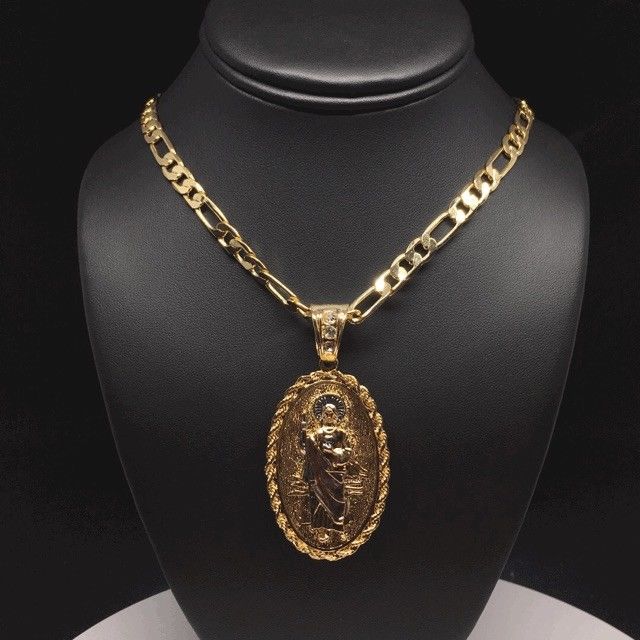 Gold Plated Saint Jude Virgin Mary Double Sided Pendant with 26" Chain / San Judas Virgen Guadalupe Dos Lados Medalla Con Cadena 26" Oro Laminado - Image 3