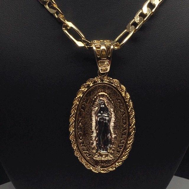 Gold Plated Saint Jude Virgin Mary Double Sided Pendant with 26" Chain / San Judas Virgen Guadalupe Dos Lados Medalla Con Cadena 26" Oro Laminado - Image 4