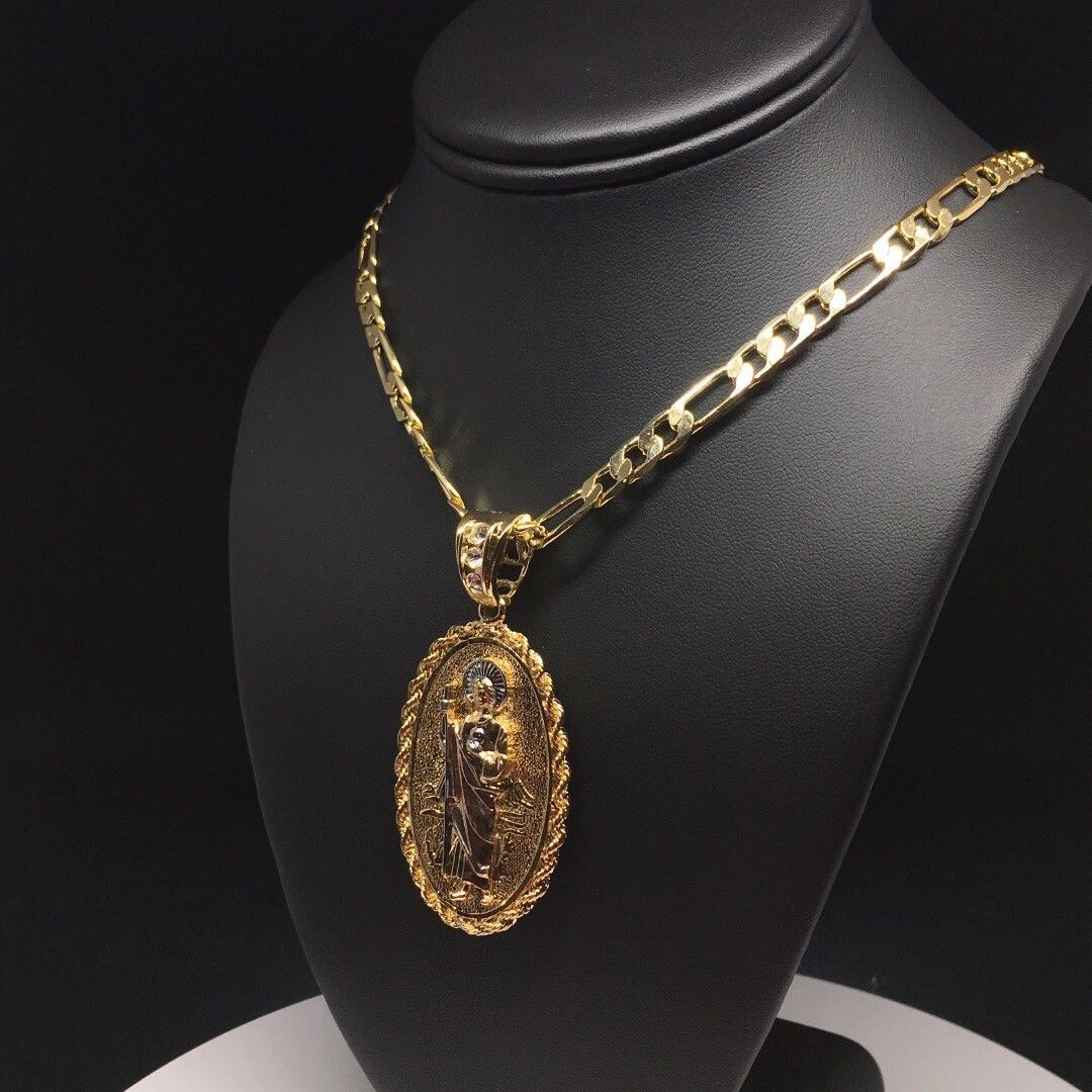 Gold Plated Saint Jude Virgin Mary Double Sided Pendant with 26" Chain / San Judas Virgen Guadalupe Dos Lados Medalla Con Cadena 26" Oro Laminado - Image 5
