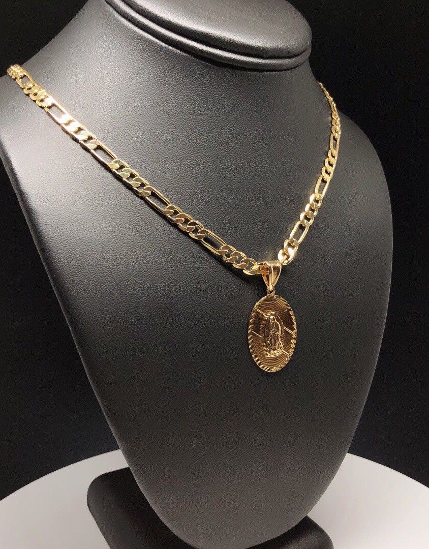 Gold Plated Small Virgin Mary Pendant with 24" Chain  Virgen De Guadalupe Medalla - Image 4