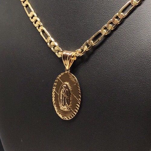 Gold Plated Small Virgin Mary Pendant with 24" Chain  Virgen De Guadalupe Medalla - Image 5