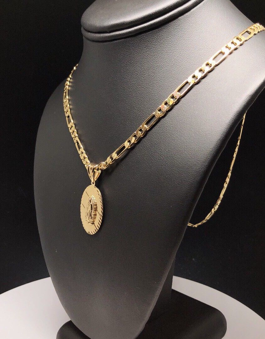 Gold Plated Small Virgin Mary Pendant with 24" Chain  Virgen De Guadalupe Medalla - Image 9