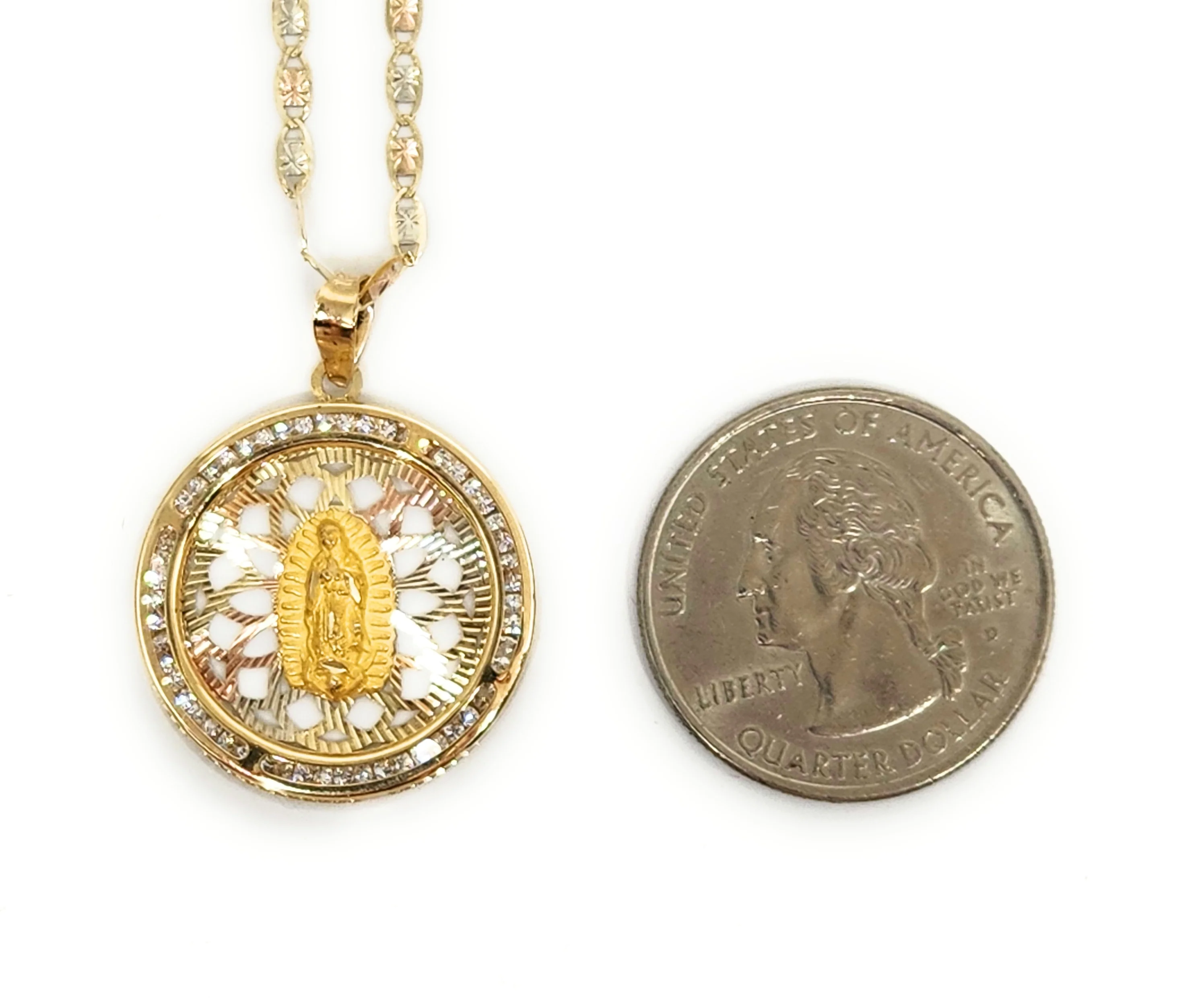 10k Solid Gold Virrgin Mary CZ Pendant Necklace  Virrgen Gaudalupe  (MADE IN MX) - Image 2