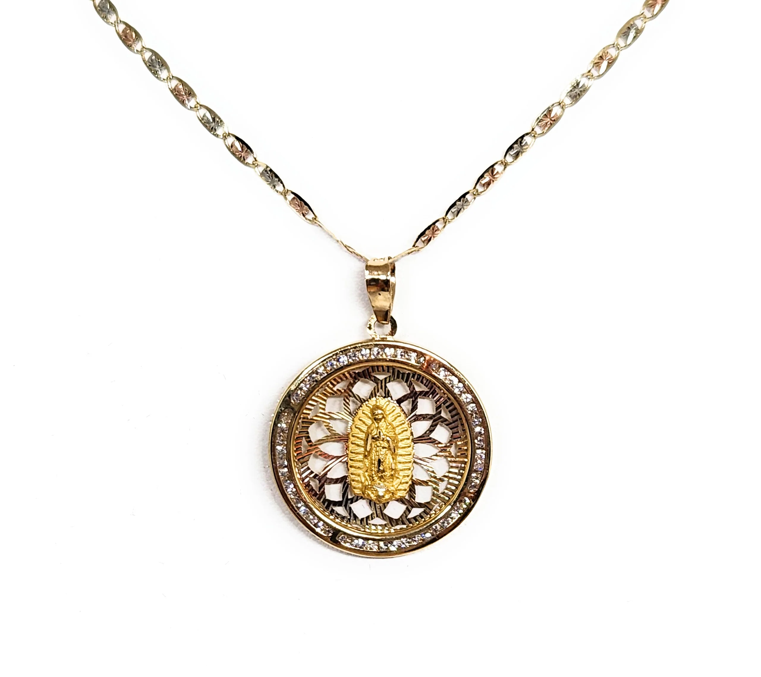 10k Solid Gold Virrgin Mary CZ Pendant Necklace  Virrgen Gaudalupe  (MADE IN MX) - Image 3