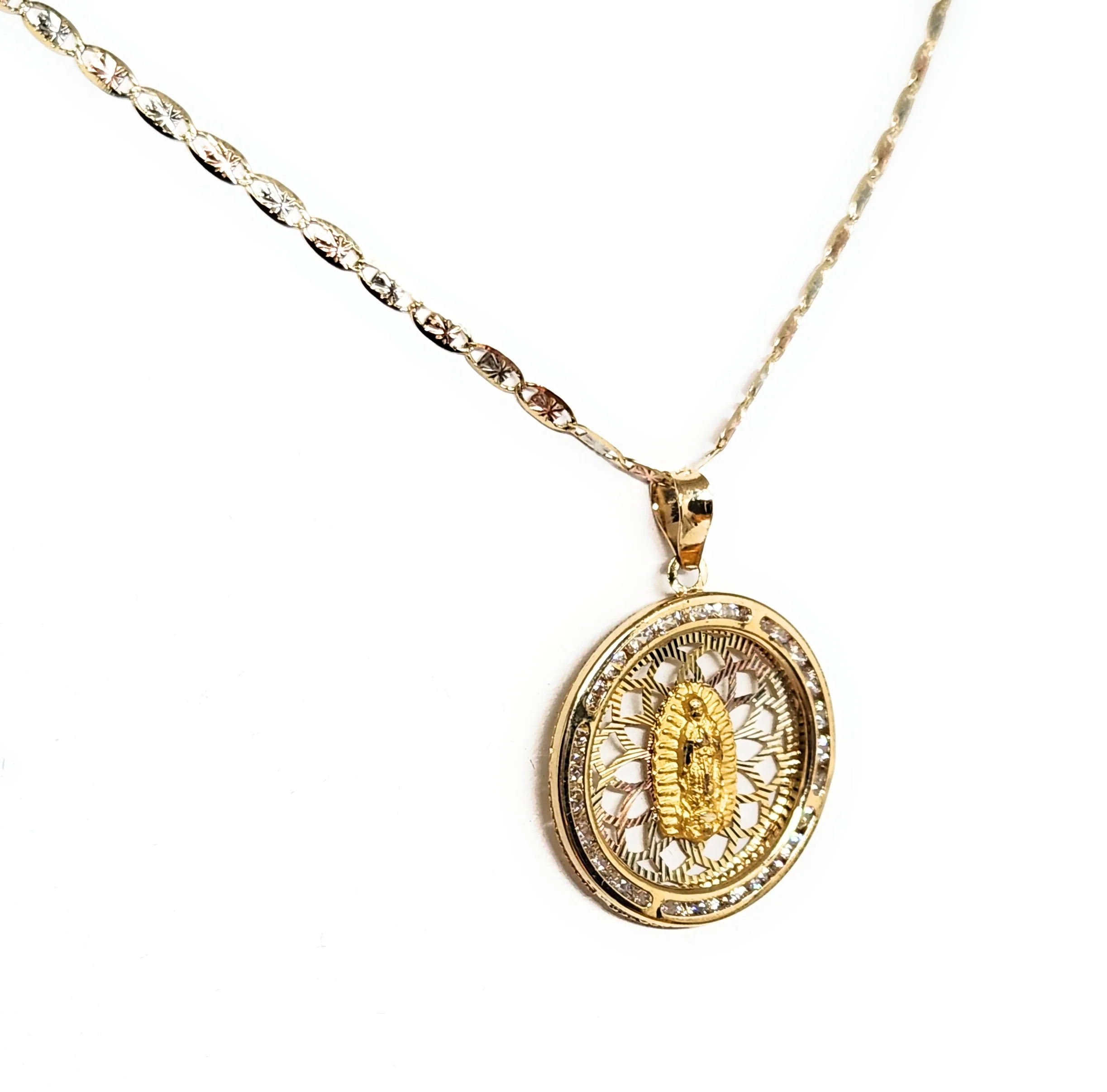 10k Solid Gold Virrgin Mary CZ Pendant Necklace  Virrgen Gaudalupe  (MADE IN MX) - Image 5