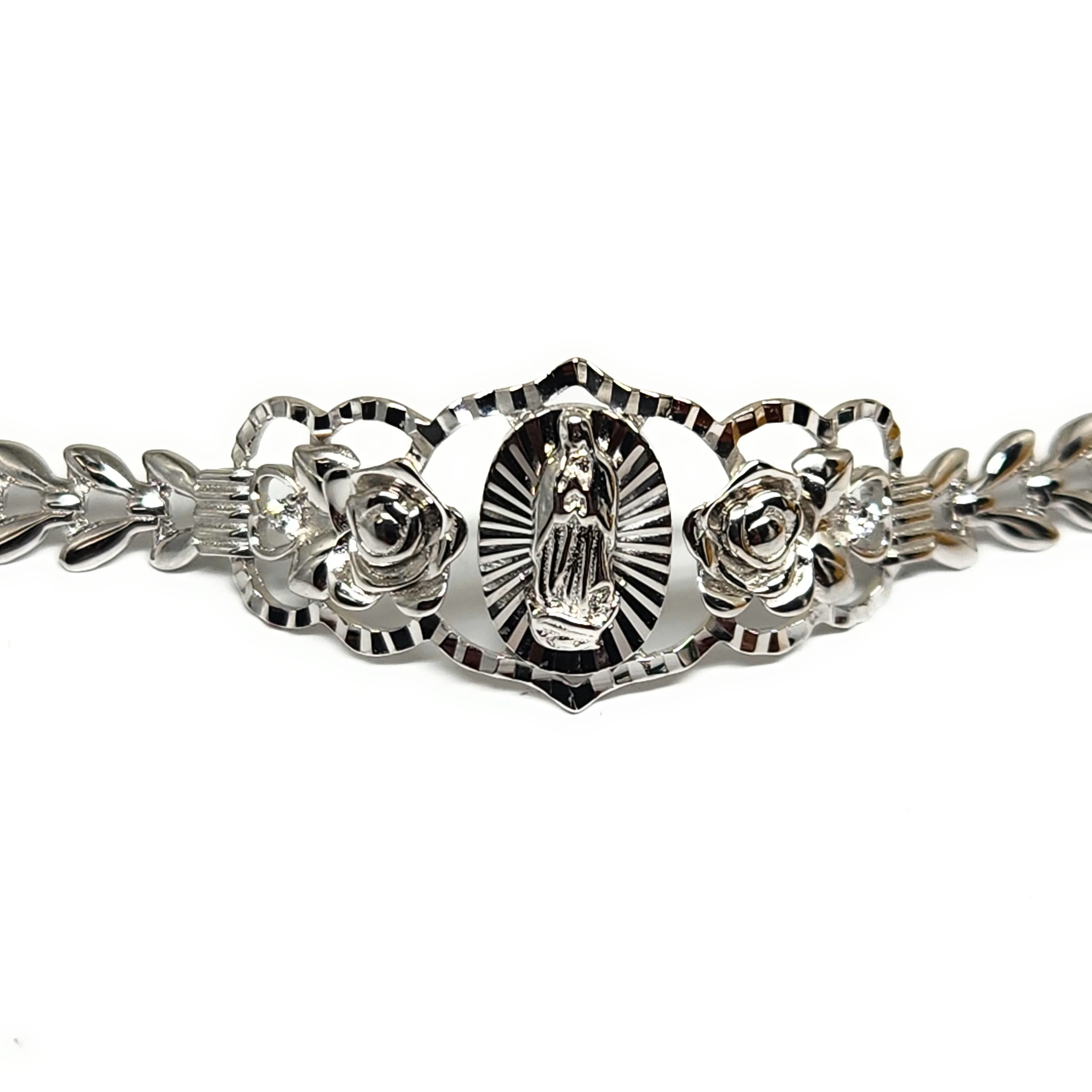 .925 Silver Virrgin Marry FLOWER Braccelet 7.5 inch 5.5mm - Image 2