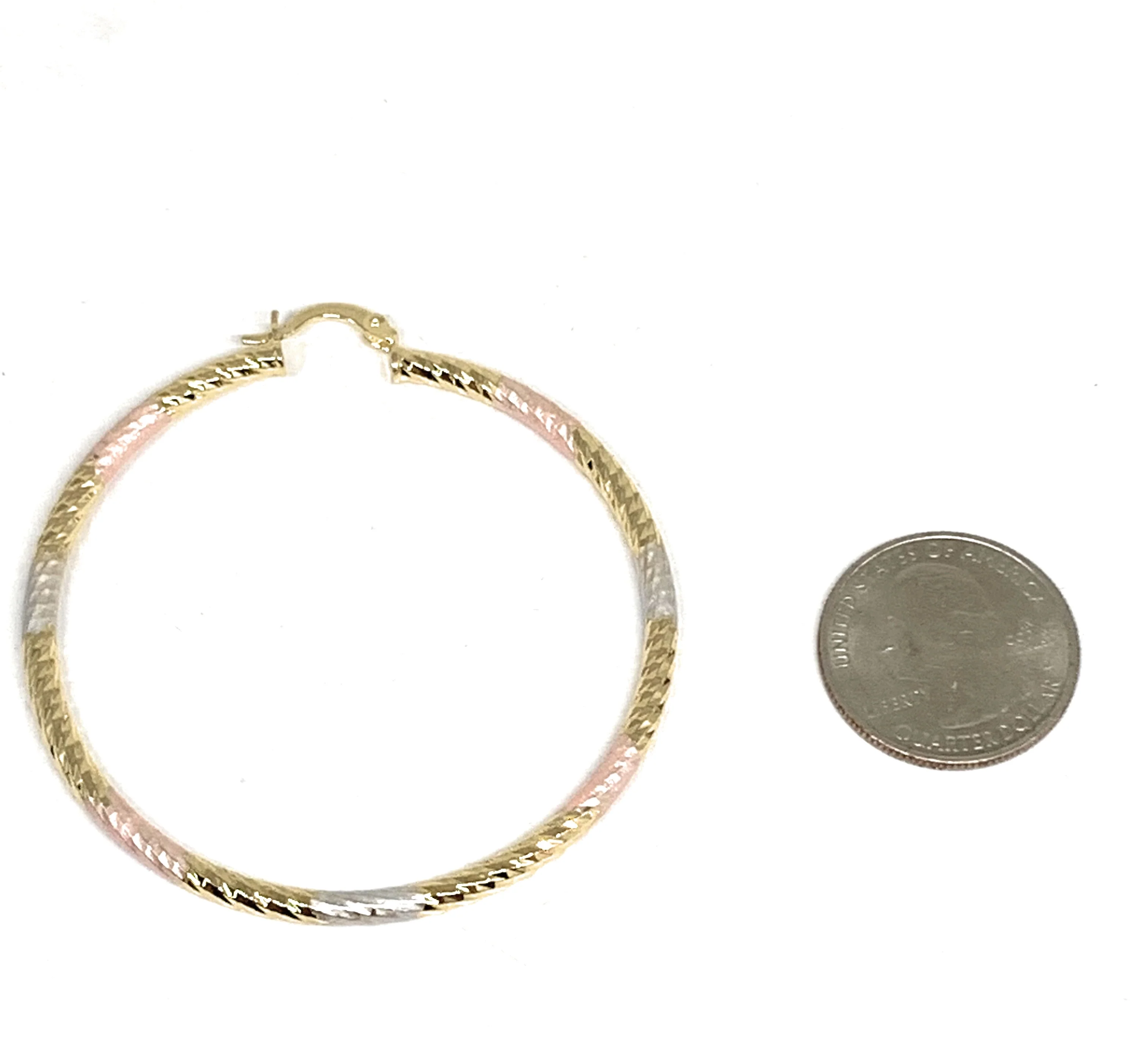 Gold Plated Tri-Color Tube Hoop Earrings Aretes Tubo Arracada Tres Colores - Image 2