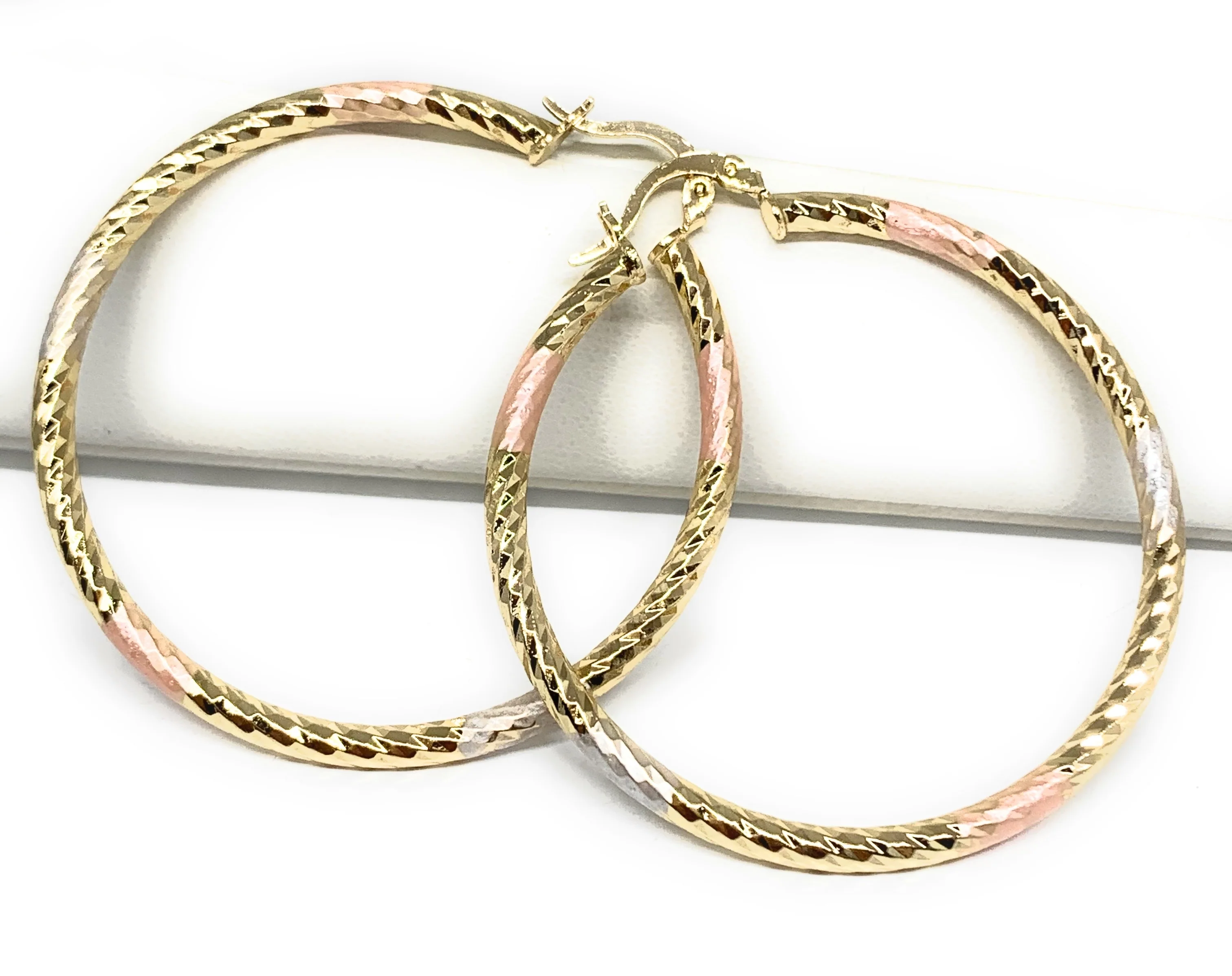 Gold Plated Tri-Color Tube Hoop Earrings Aretes Tubo Arracada Tres Colores - Image 3