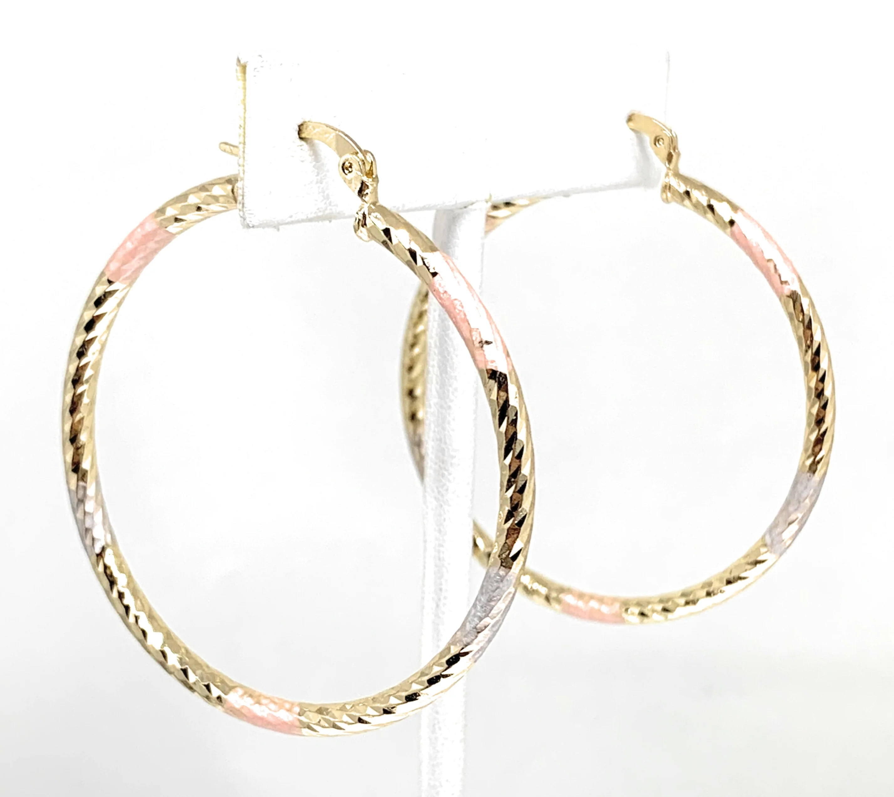 Gold Plated Tri-Color Tube Hoop Earrings Aretes Tubo Arracada Tres Colores - Image 4