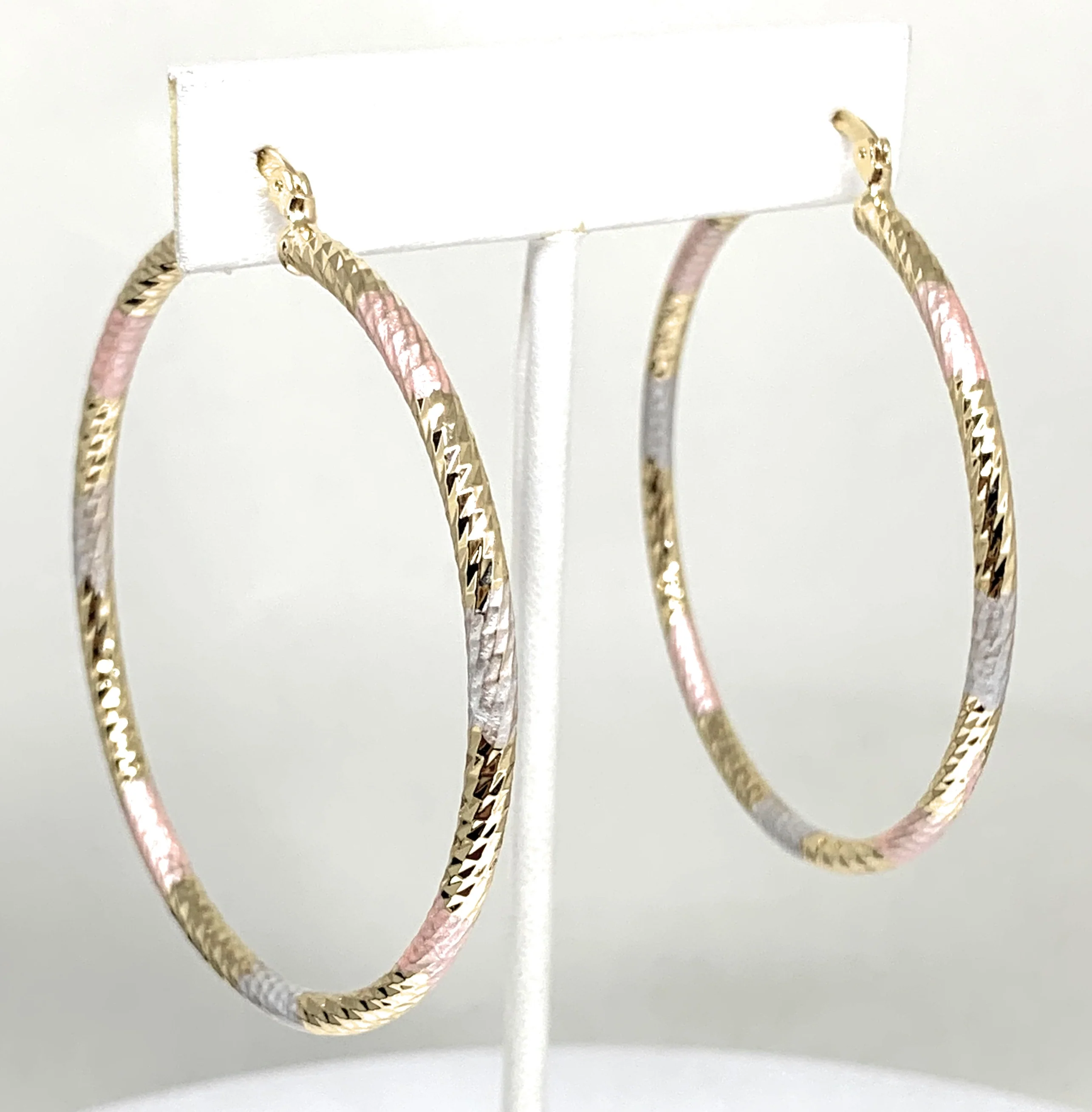 Gold Plated Tri-Color Tube Hoop Earrings Aretes Tubo Arracada Tres Colores - Image 5