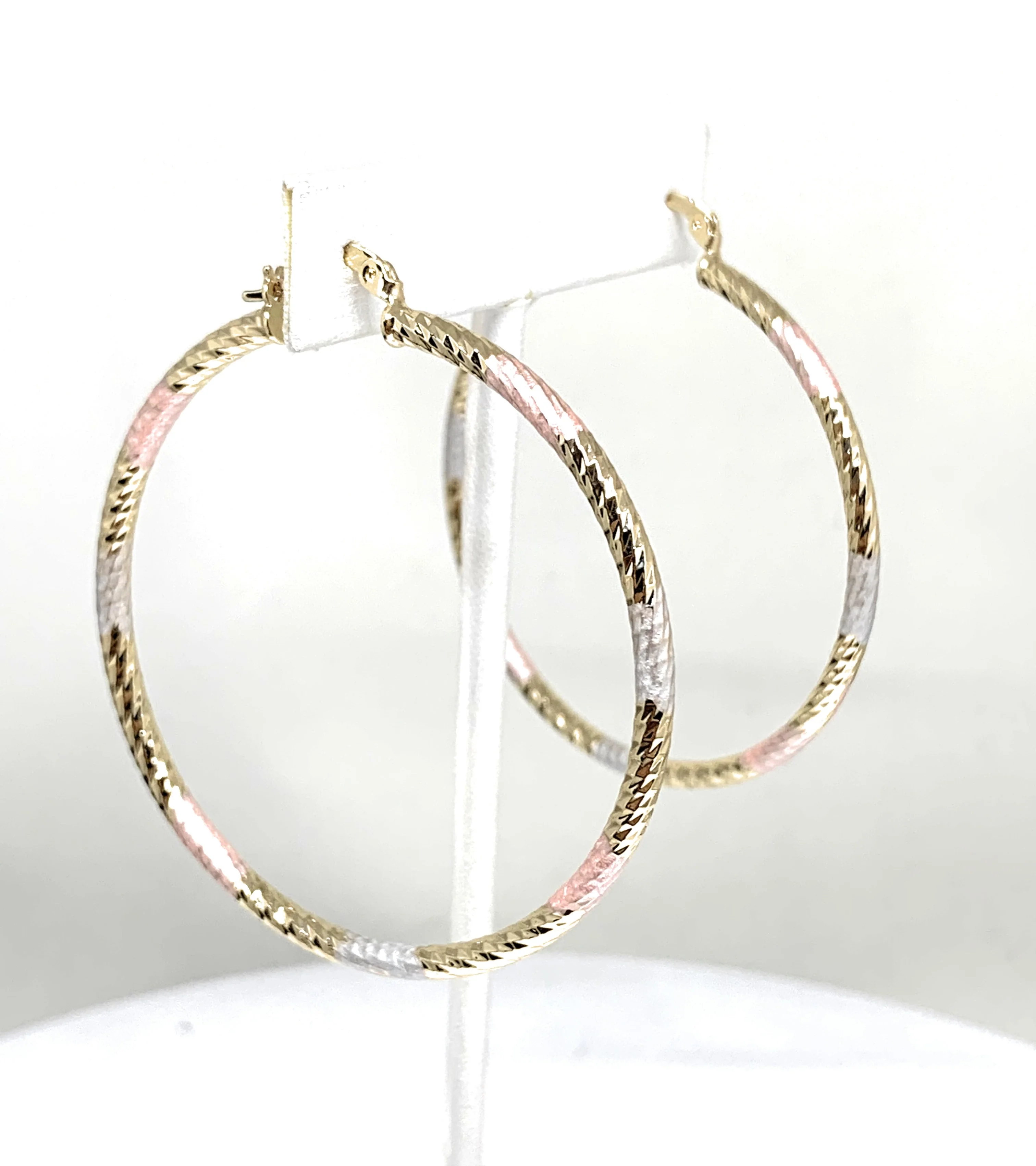 Gold Plated Tri-Color Tube Hoop Earrings Aretes Tubo Arracada Tres Colores - Image 6