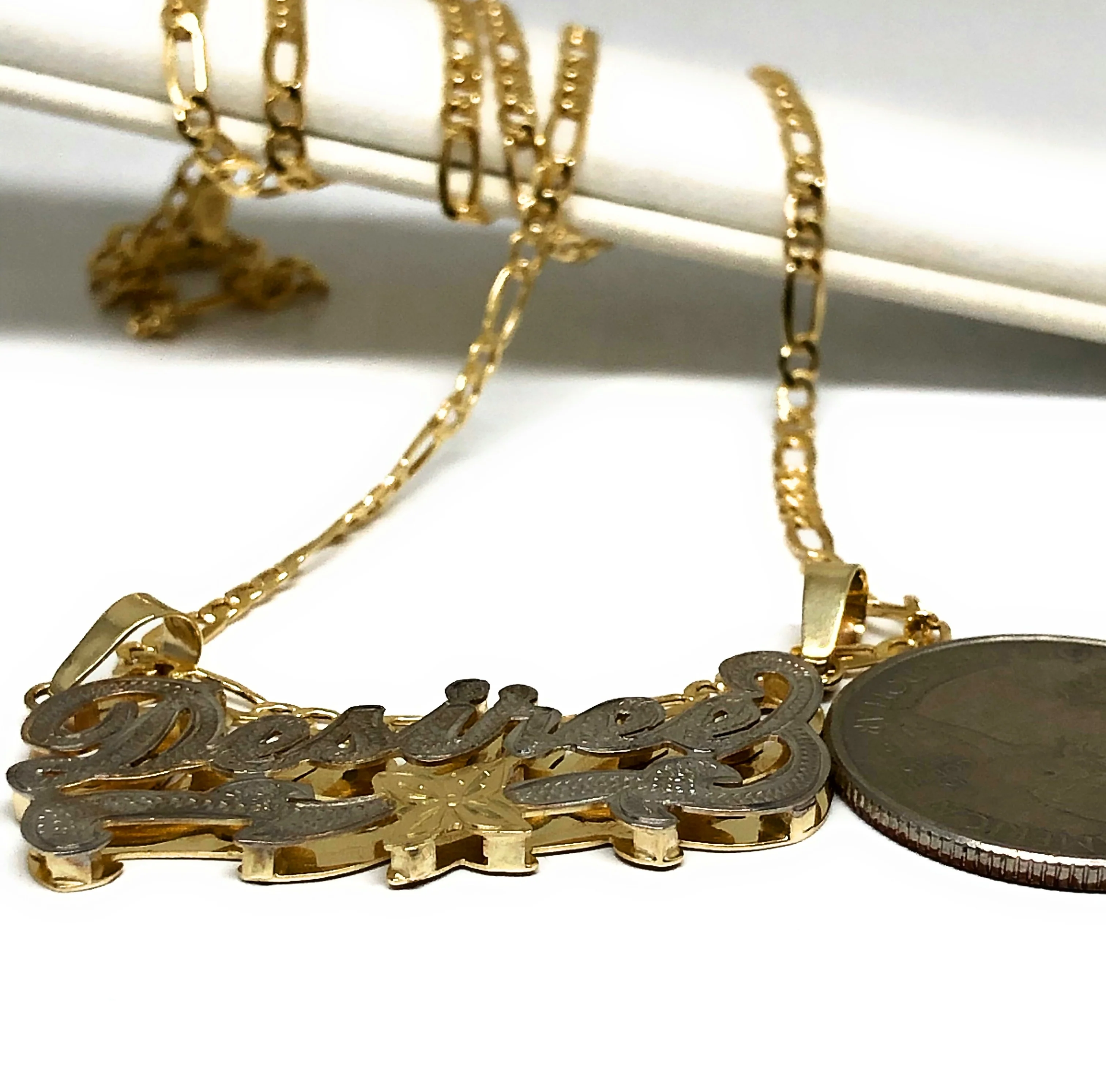 10k Solid Gold Yellow Custom Nameplate Pendant Necklace with Chain Options - Image 13