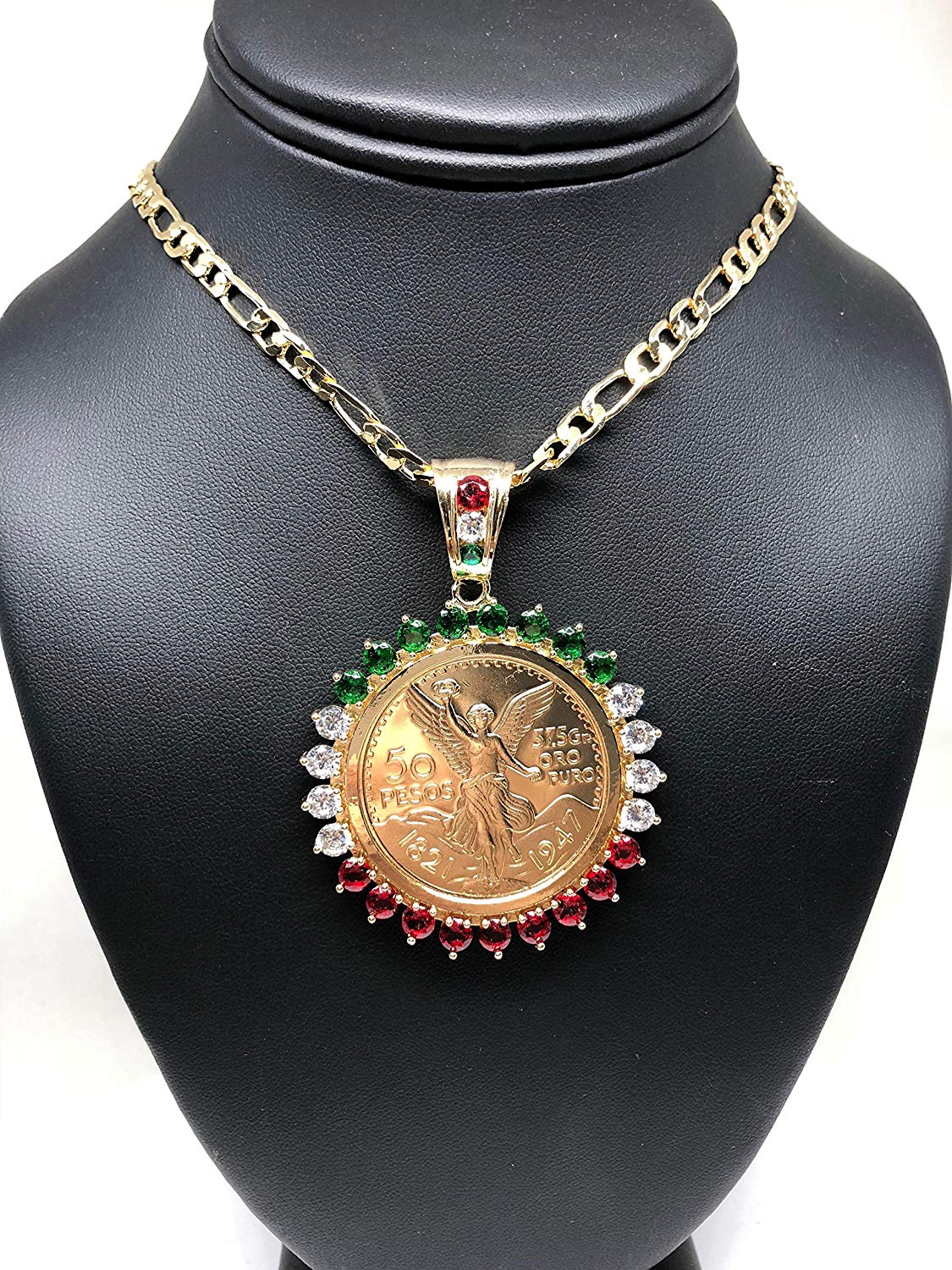 Gold Plated Coin Centenario Mexicano Moneda 50 Pesos Pendant Chain CZ Oro Cadena 26" - Image 8