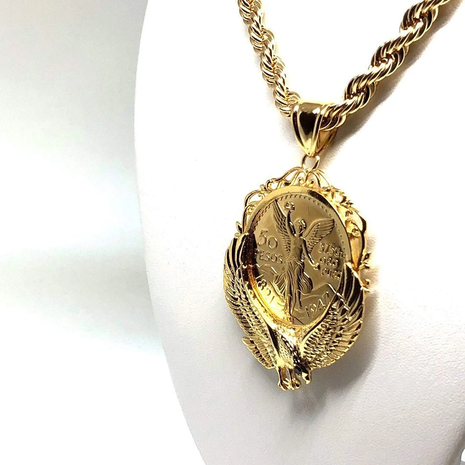 Gold Plated Mexican Coin Centenario Mexicano con Aguila Replica De Oro Laminado Con Cadena Torsal De 30" - Image 6