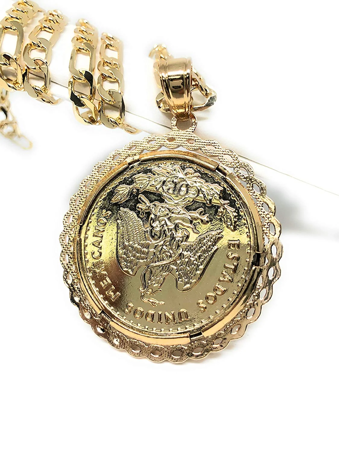 Gold Plated Mexican Coin Mexican Centenario Mexicano Replica de Oro Laminado Con Cadena de 26" - Image 3
