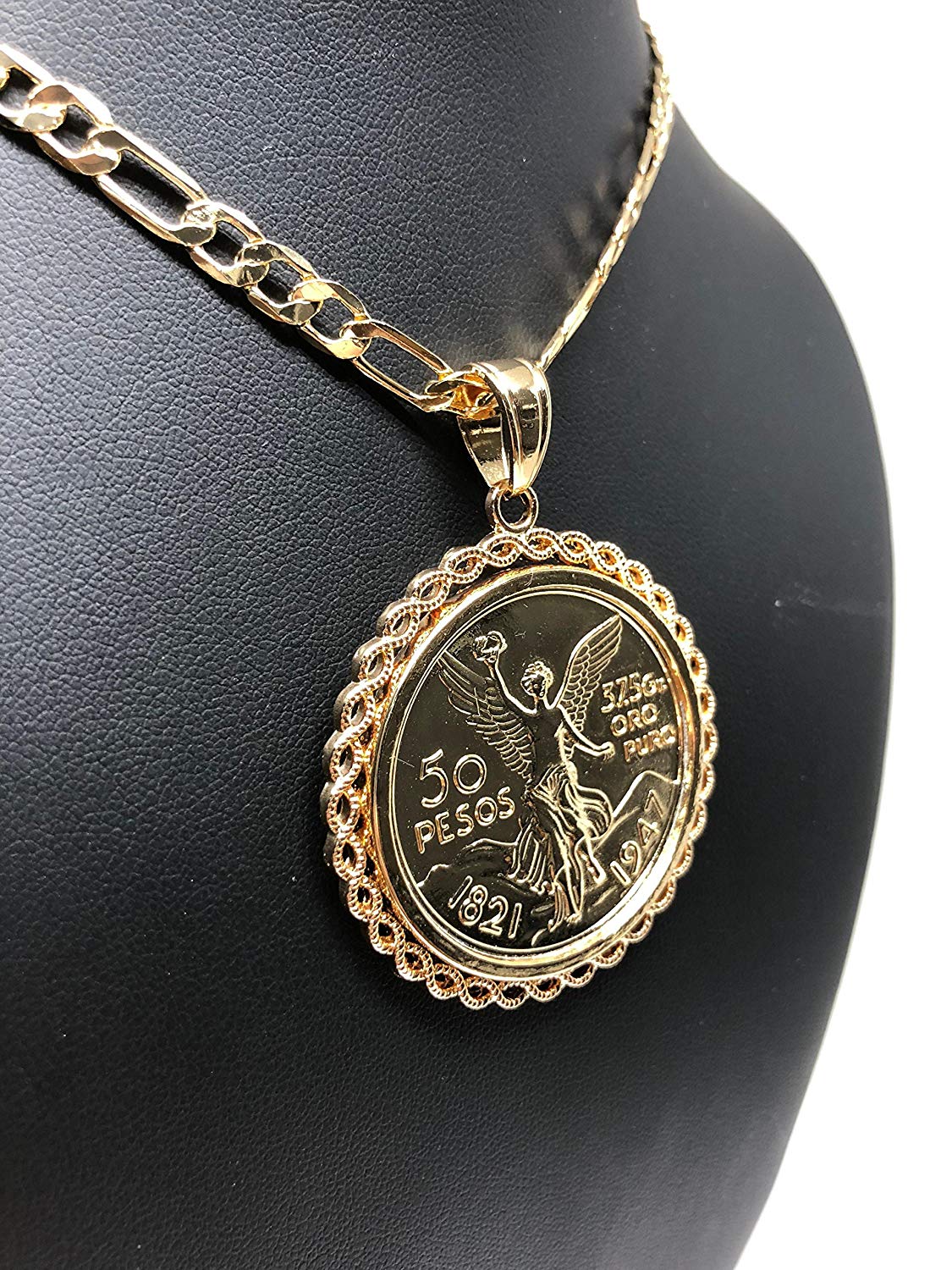 Gold Plated Mexican Coin Mexican Centenario Mexicano Replica de Oro Laminado Con Cadena de 26" - Image 7