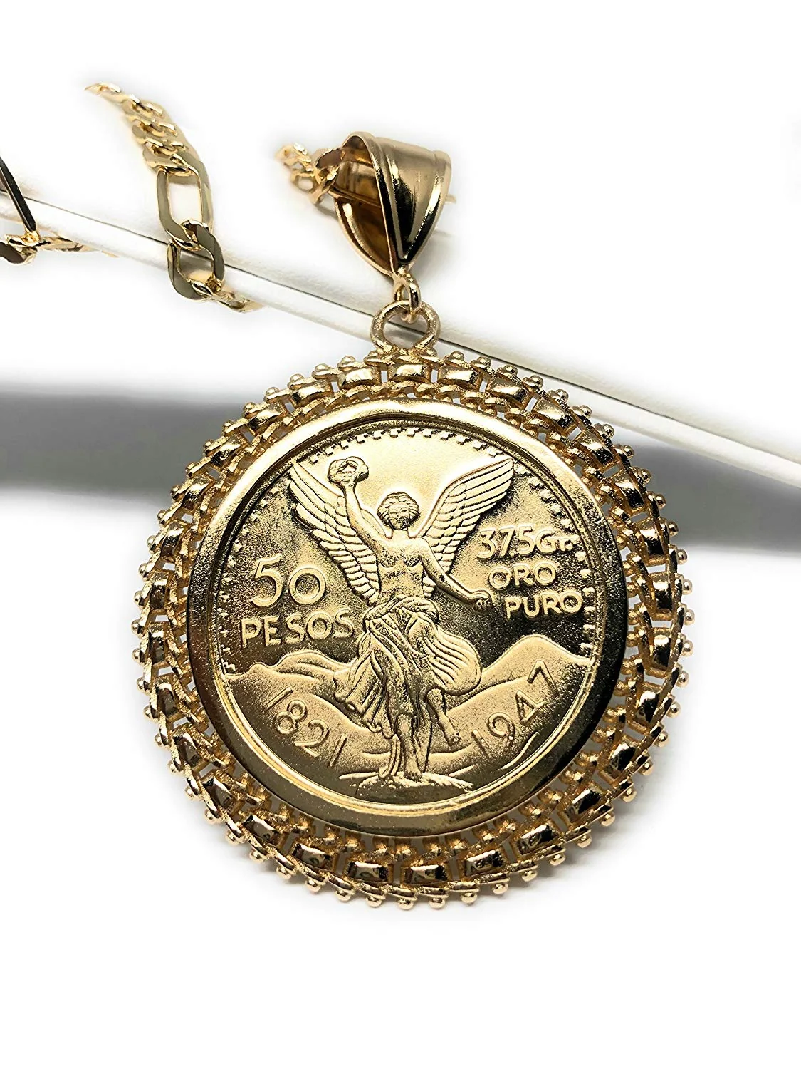 Gold Plated Mexican Coin Mexican Centenario Mexicano Replica de Oro Laminado Con Cadena de 26"
