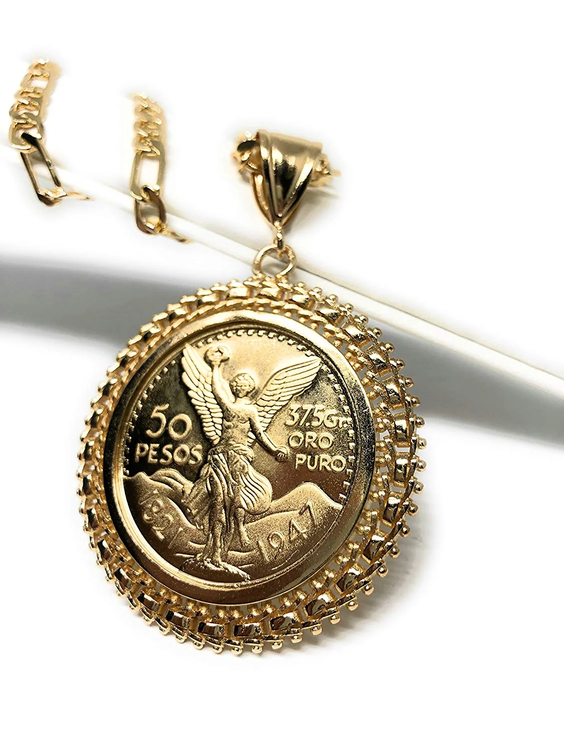 Gold Plated Mexican Coin Mexican Centenario Mexicano Replica de Oro Laminado Con Cadena de 26" - Image 2