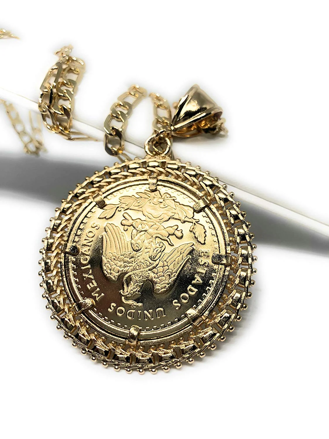 Gold Plated Mexican Coin Mexican Centenario Mexicano Replica de Oro Laminado Con Cadena de 26" - Image 3