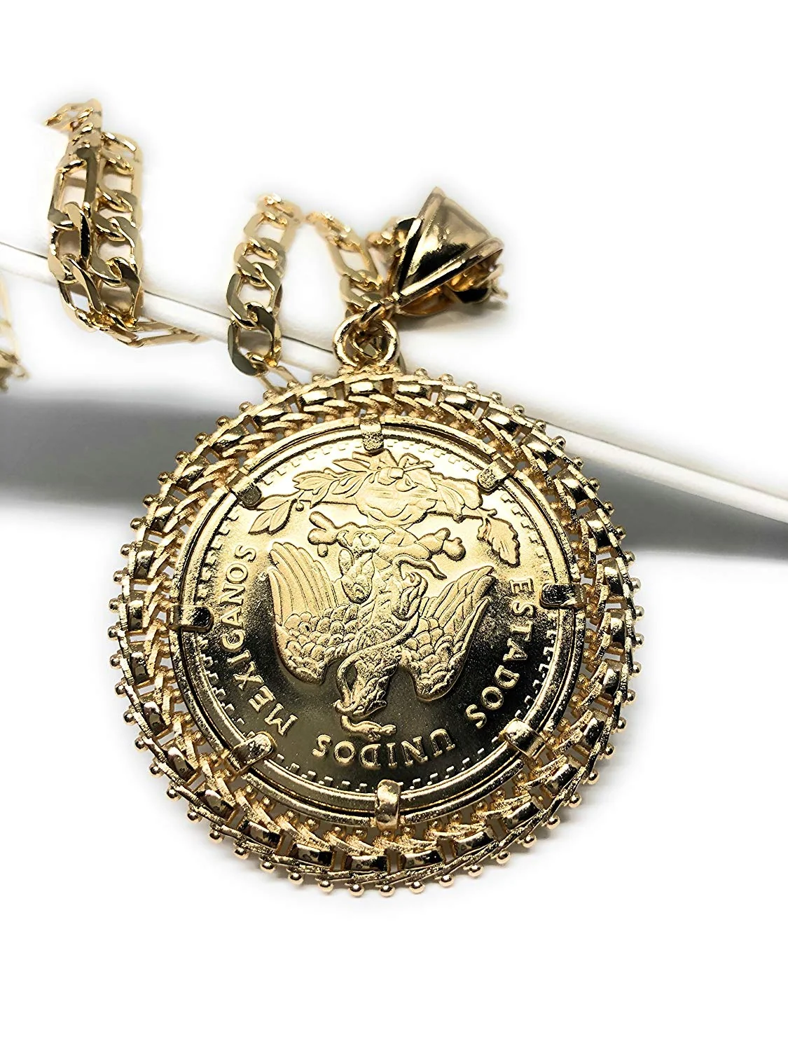 Gold Plated Mexican Coin Mexican Centenario Mexicano Replica de Oro Laminado Con Cadena de 26" - Image 4