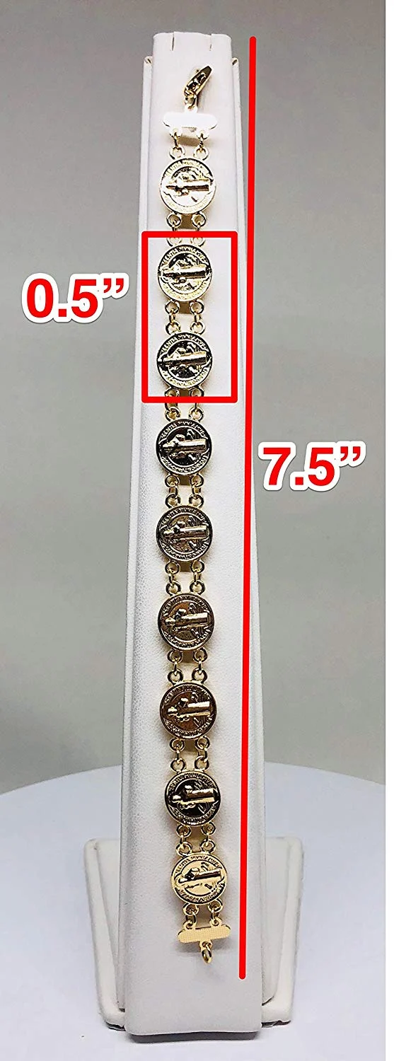 Gold Plated Saint Benedict Bracelet 7.5"/Pulsera de San Benito 7.5" Oro Laminado - Image 3