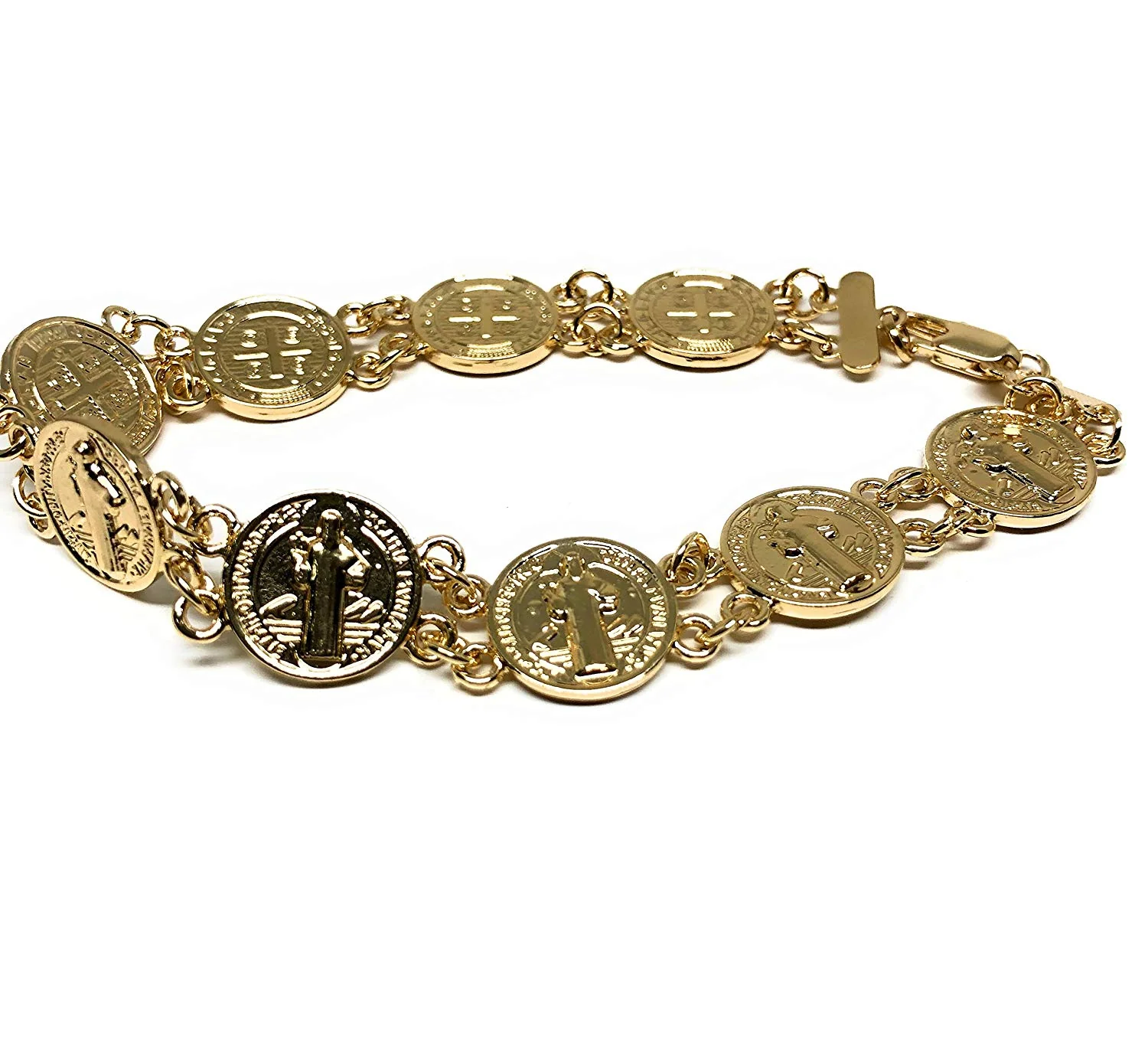 Gold Plated Saint Benedict Bracelet 7.5"/Pulsera de San Benito 7.5" Oro Laminado - Image 4