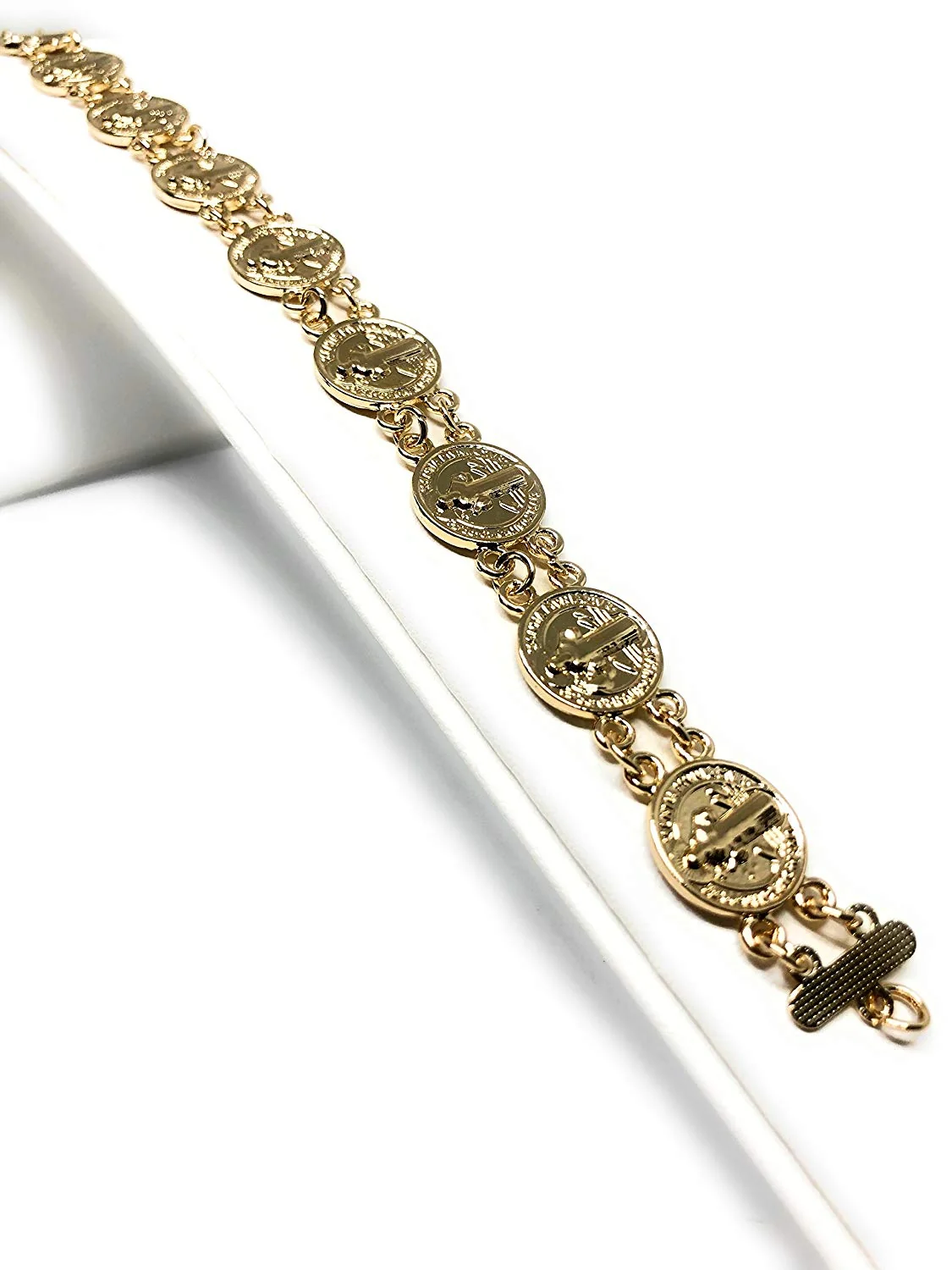 Gold Plated Saint Benedict Bracelet 7.5"/Pulsera de San Benito 7.5" Oro Laminado - Image 6