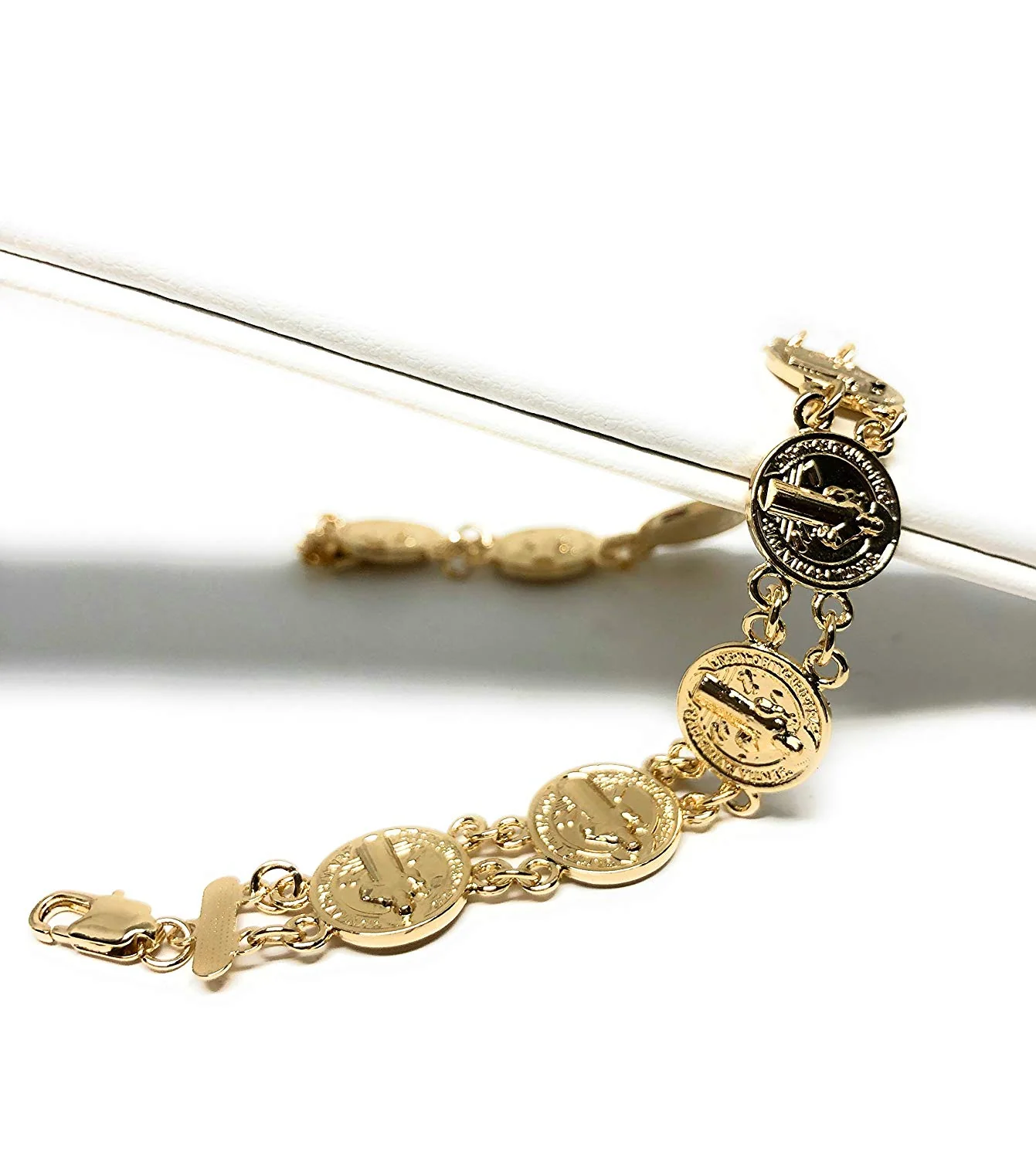 Gold Plated Saint Benedict Bracelet 7.5"/Pulsera de San Benito 7.5" Oro Laminado - Image 7